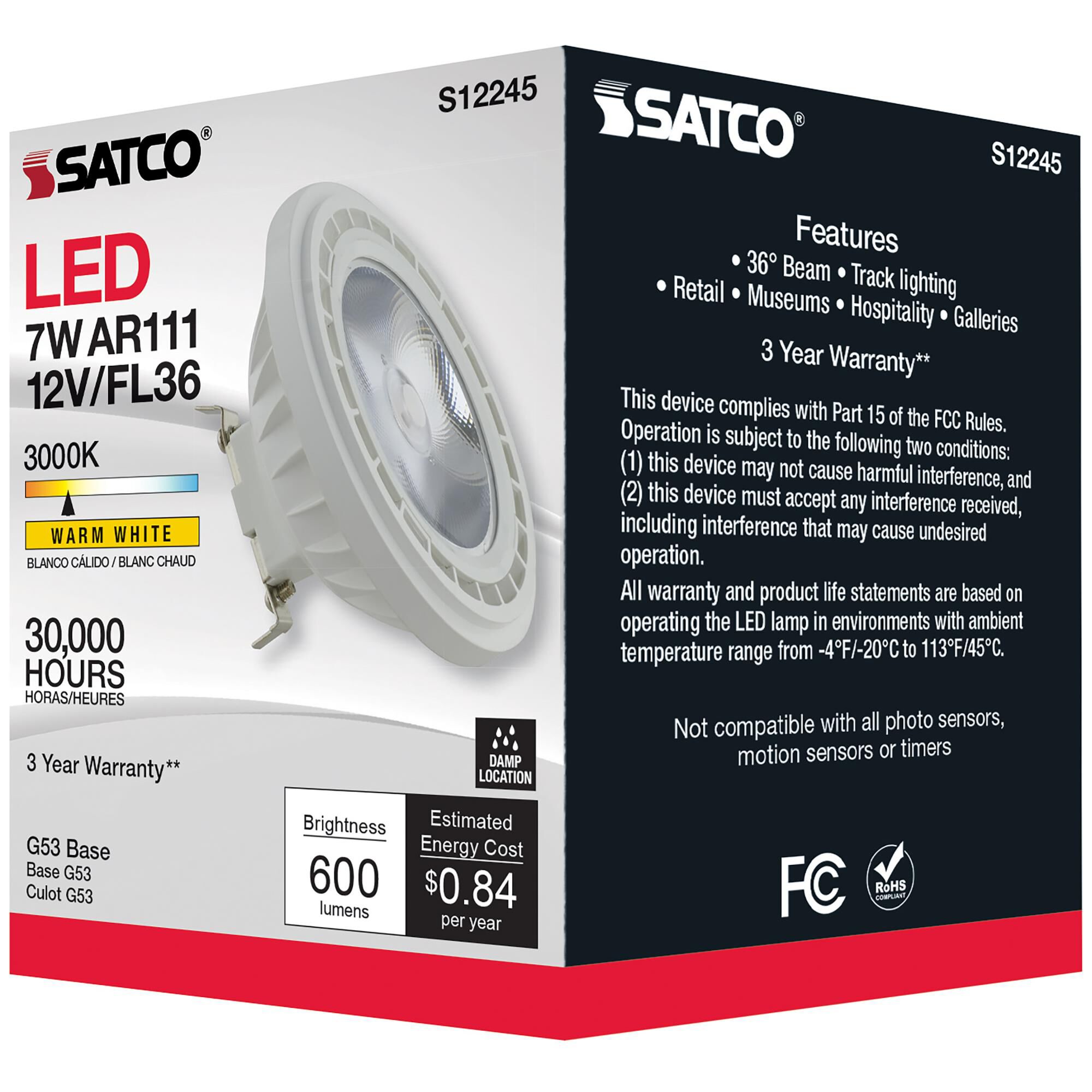 7 Watt 3000K AR111 LED Light Bulb by Satco