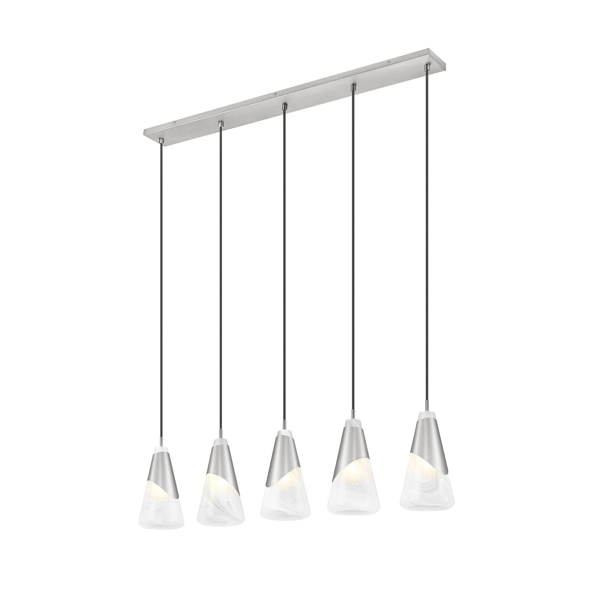 Shown in Brushed Nickel finish and White Swirl glass and White Swirl shade
