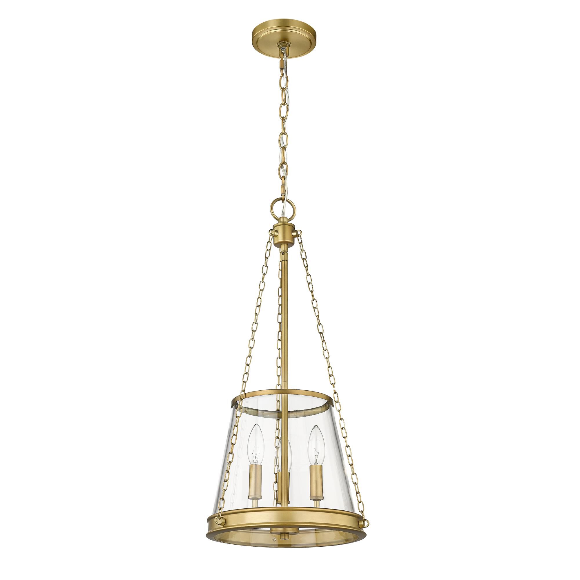 Shown in Rubbed Brass finish and Clear glass