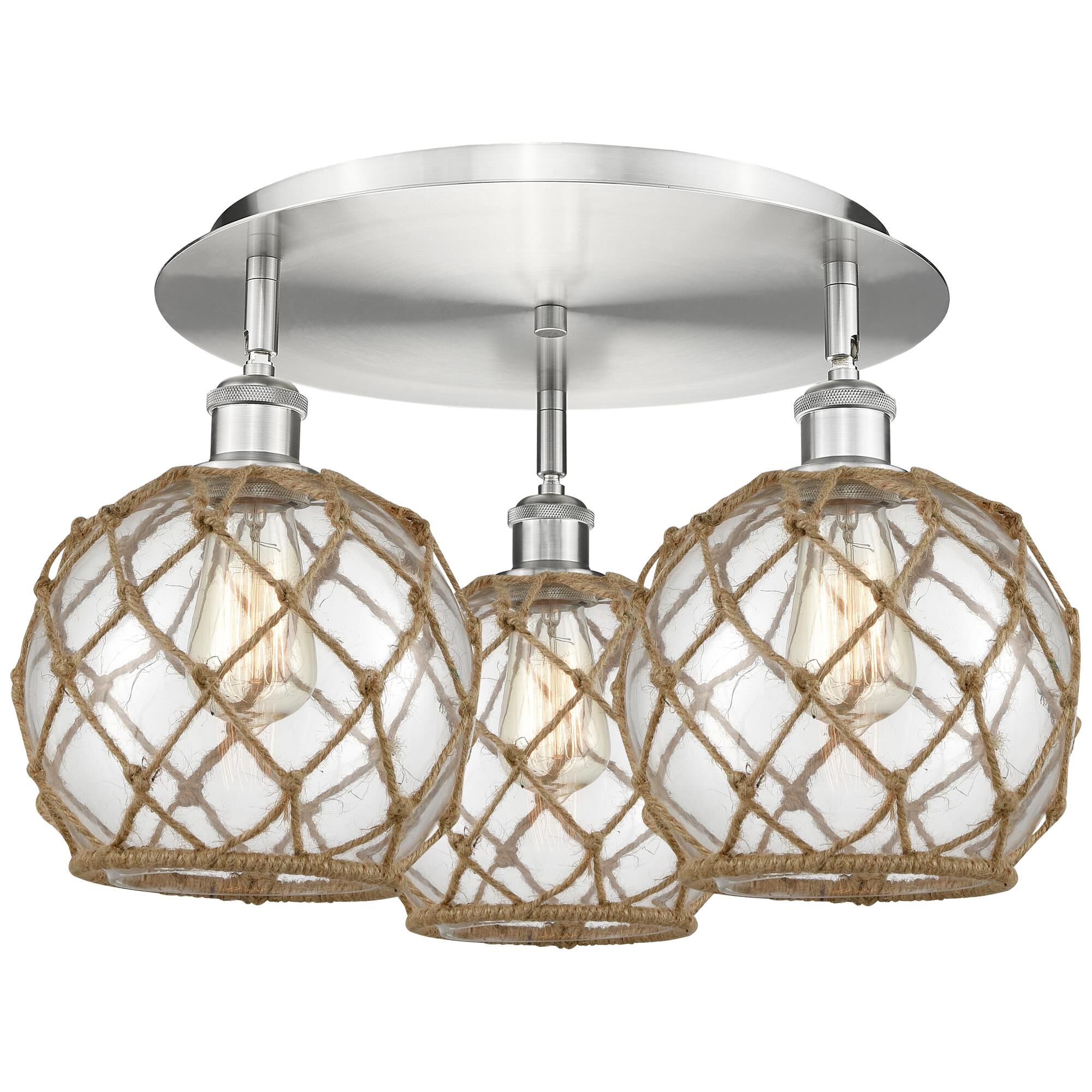 Shown in Satin Nickel finish and Clear with Brown Rope glass