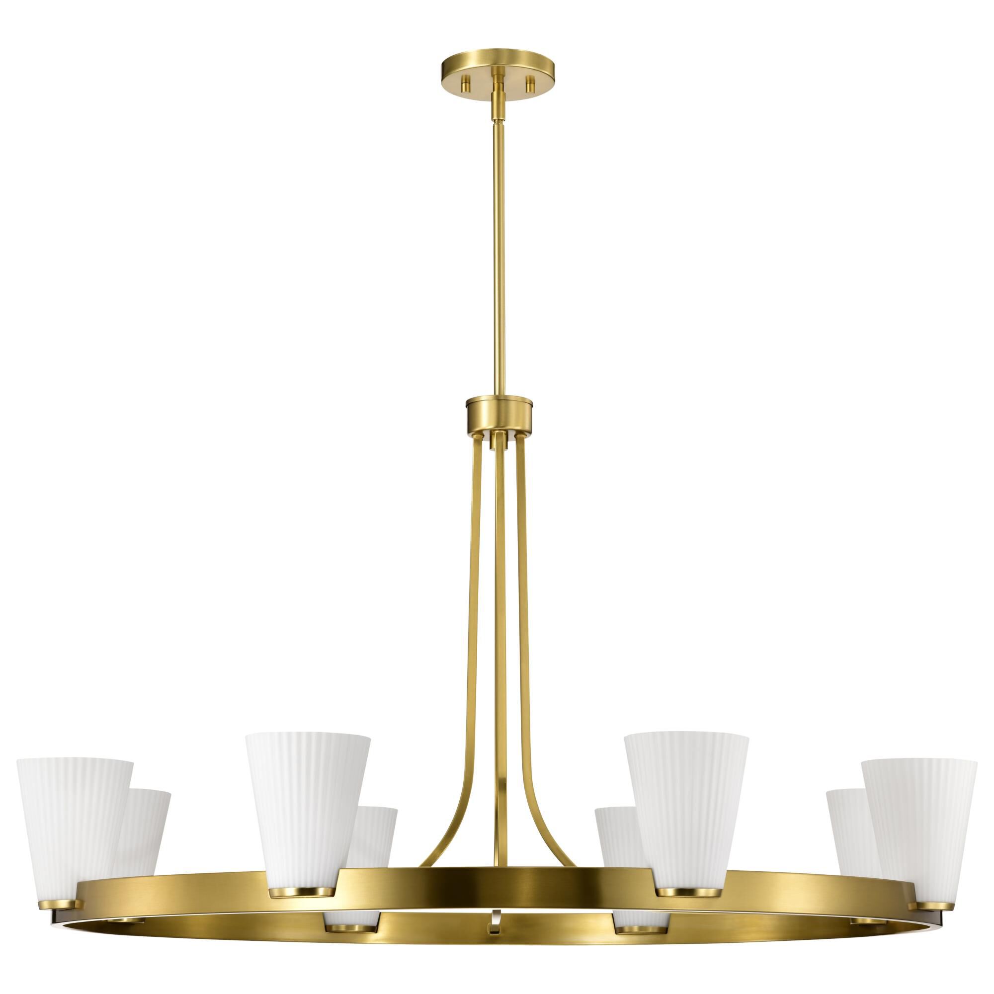 Shown in Burnished Brass finish and Ribbed White glass