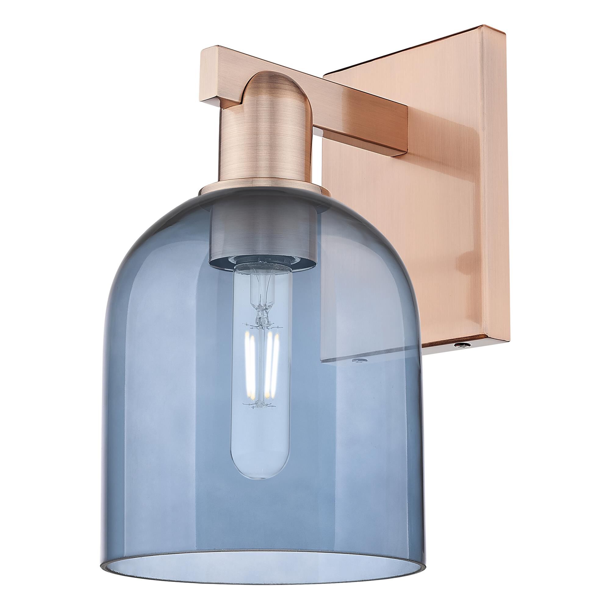 Shown in Antique Copper finish and Blue glass