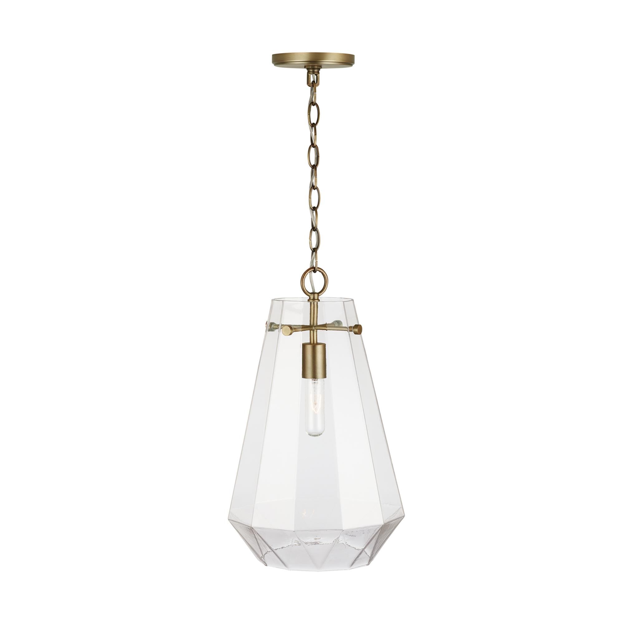 Shown in Aged Brass finish and Clear Prismatic glass
