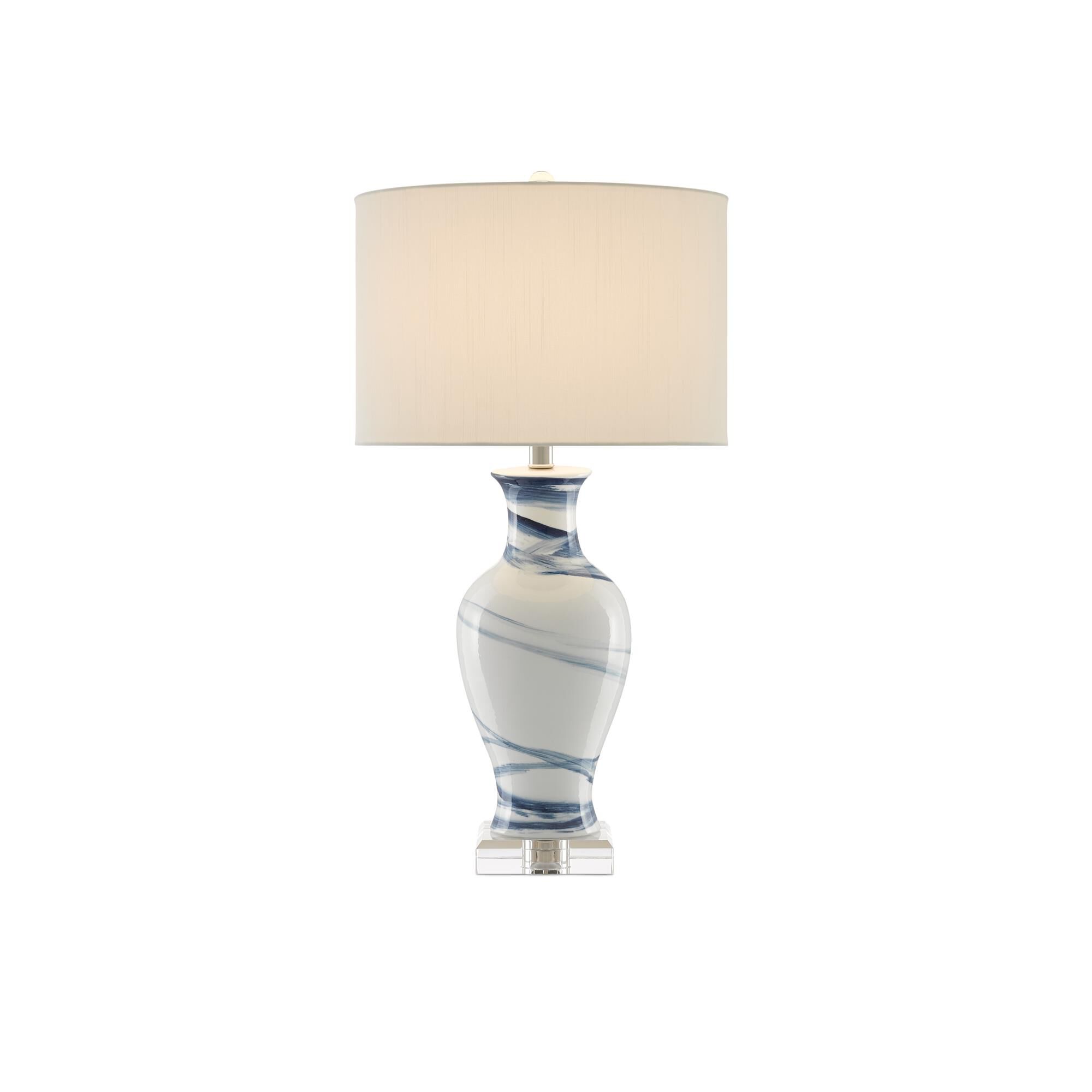 Shown in White-Blue finish and Off White Shantung shade