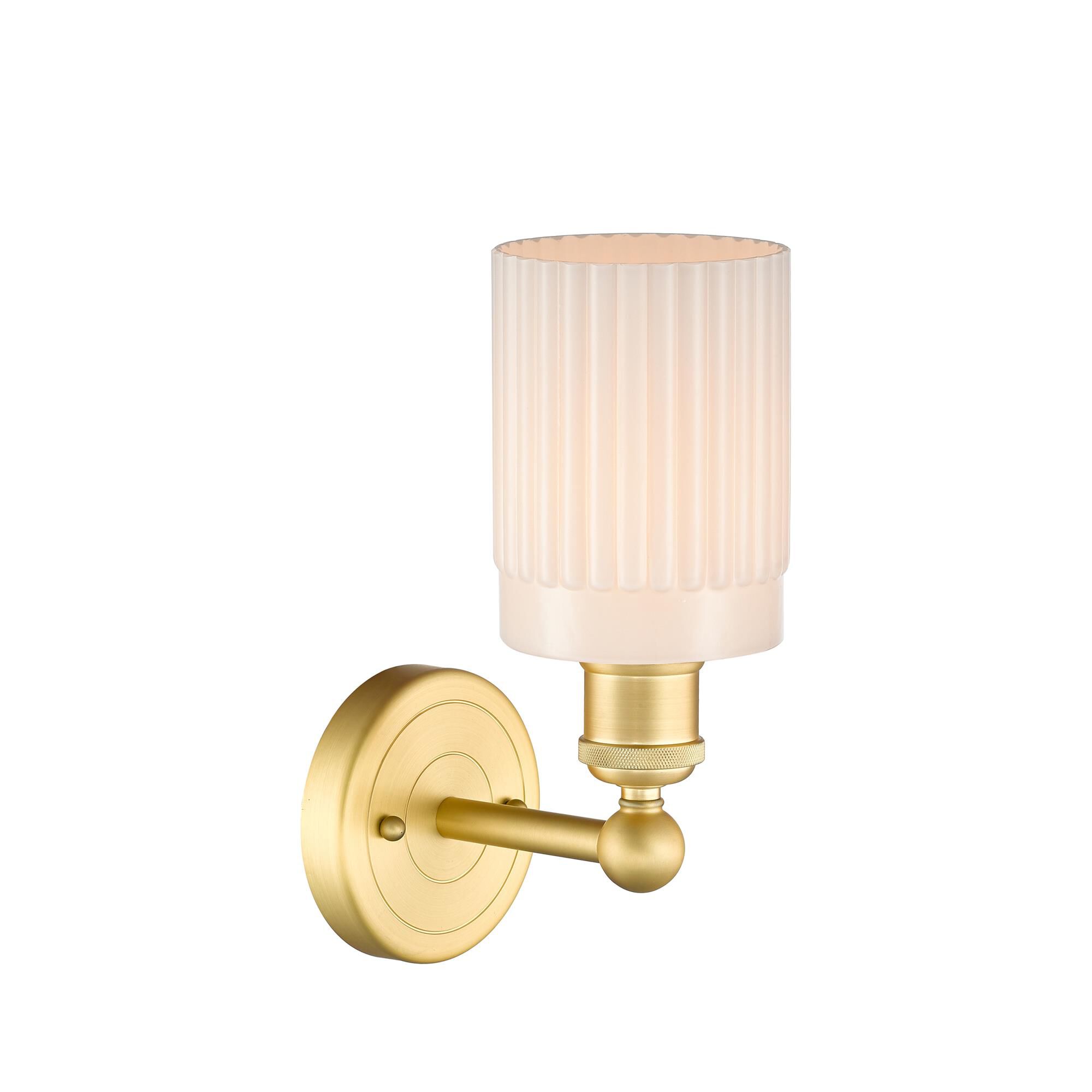 Shown in Satin Gold finish and Matte White glass