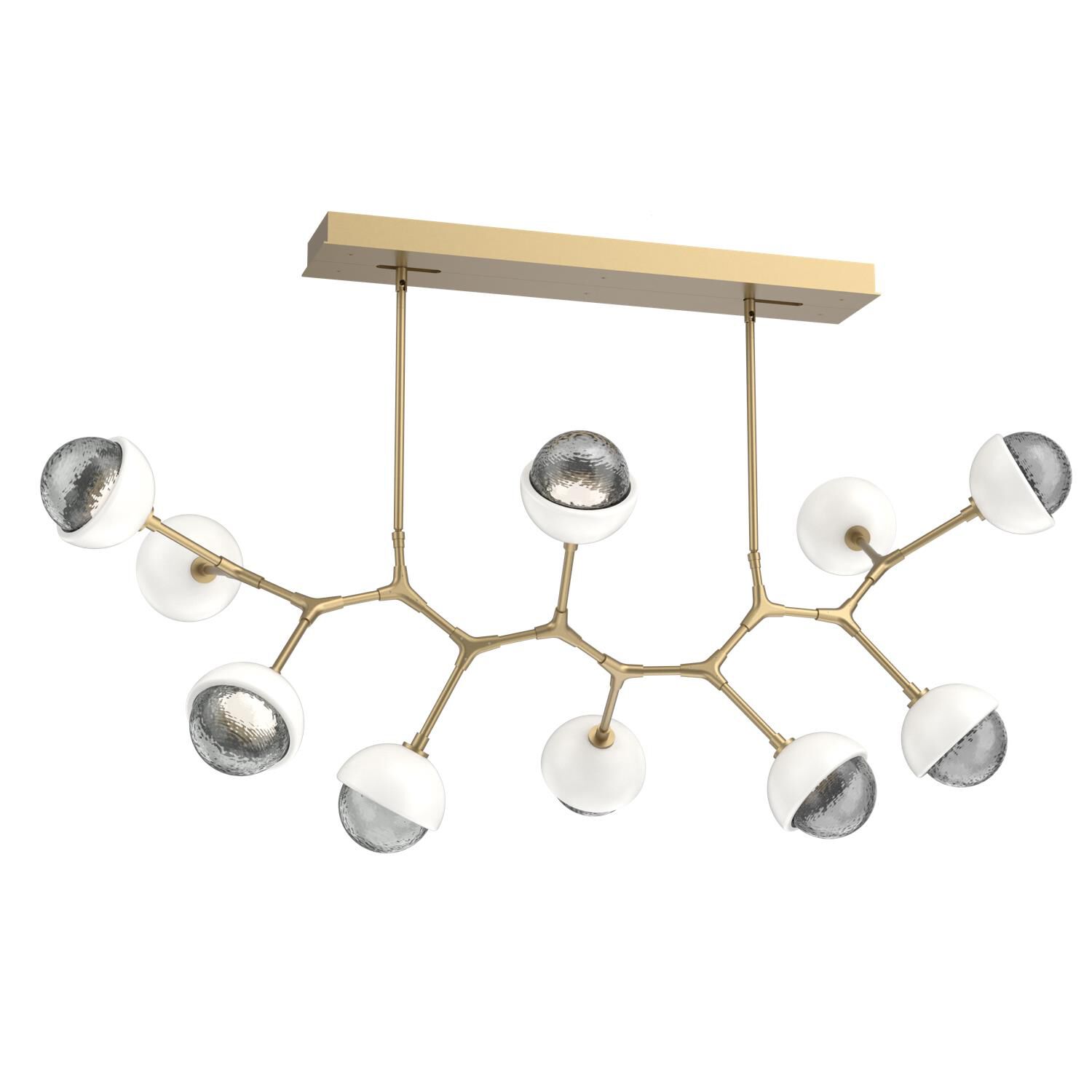 Shown in Gilded Brass finish and Smoke glass and Salt White accent
