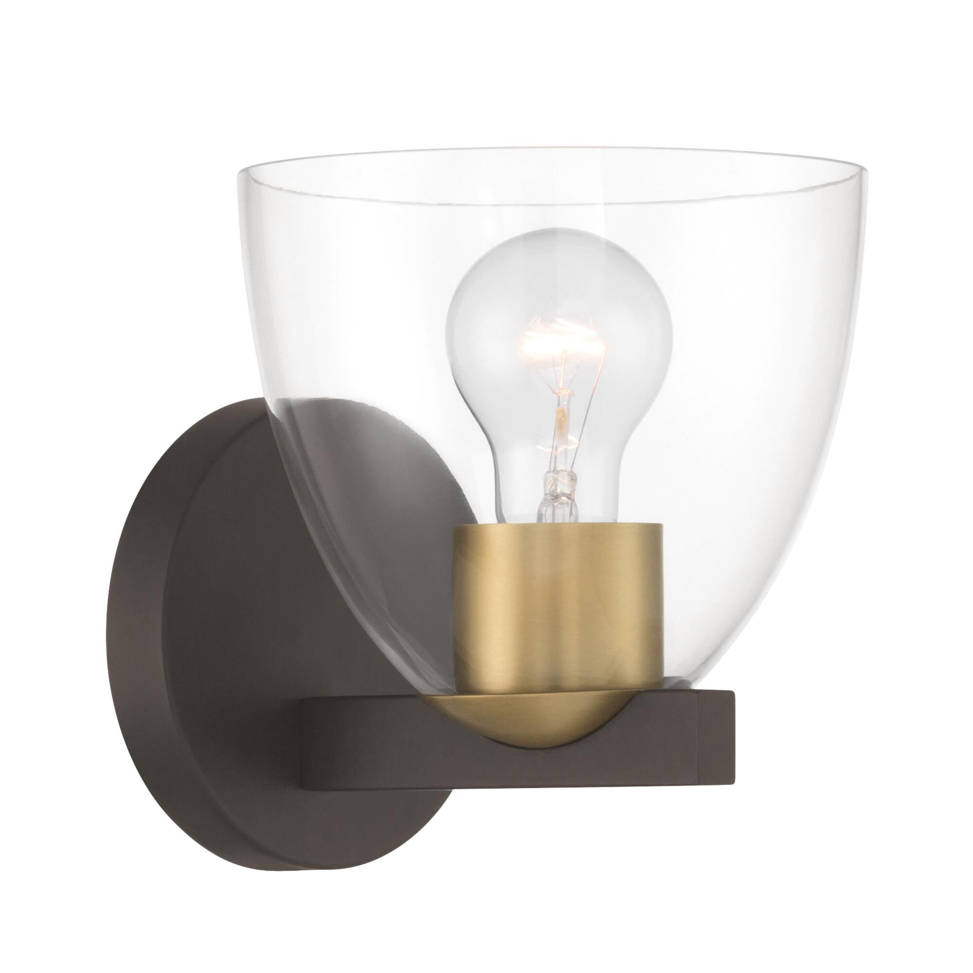 Shown in Dark Bronze and Legacy Brass finish and Clear glass