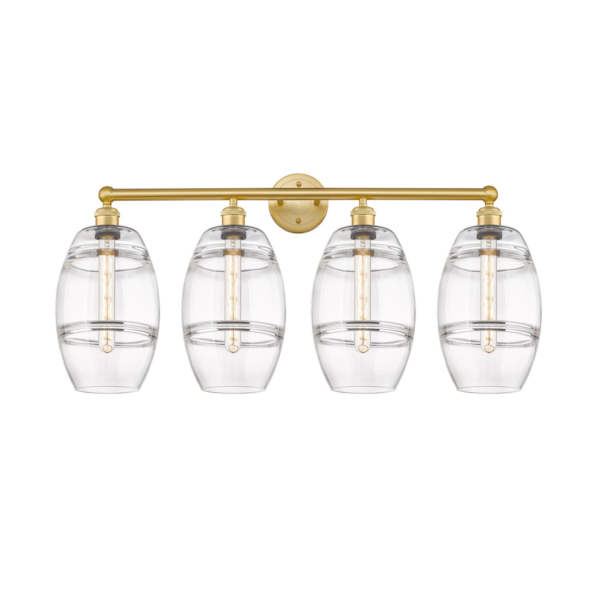 Shown in Satin Gold finish and Clear glass