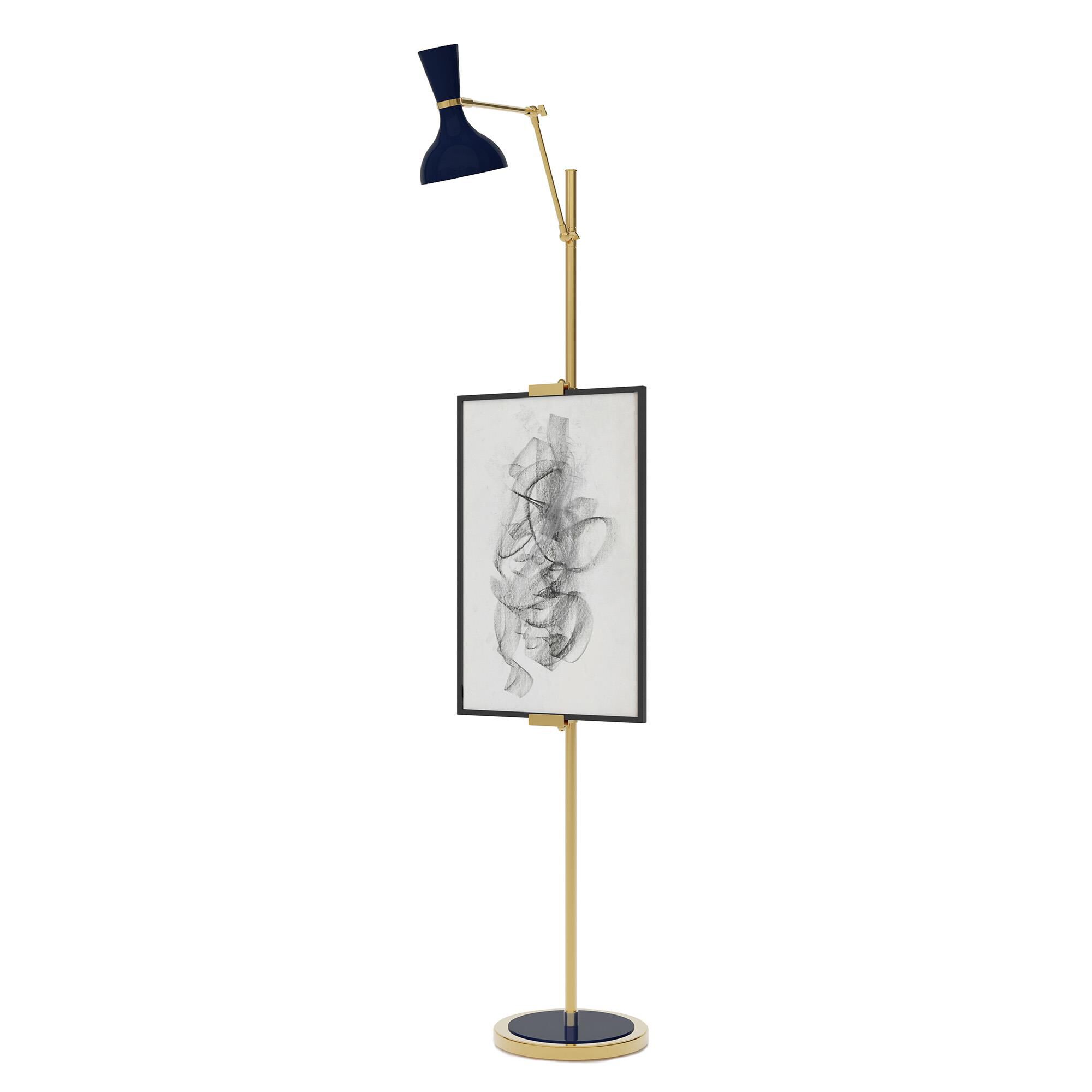 Shown in Modern Brass finish and Midnight Blue shade