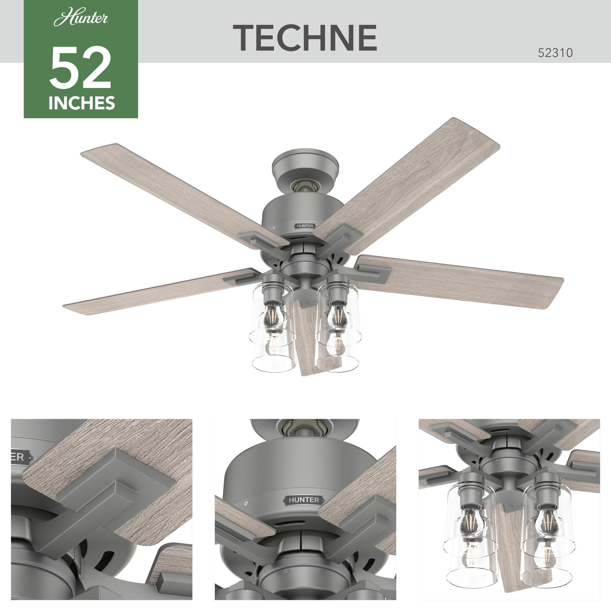 Techne 52 Inch Ceiling Fan with Light Kit by Hunter Fan
