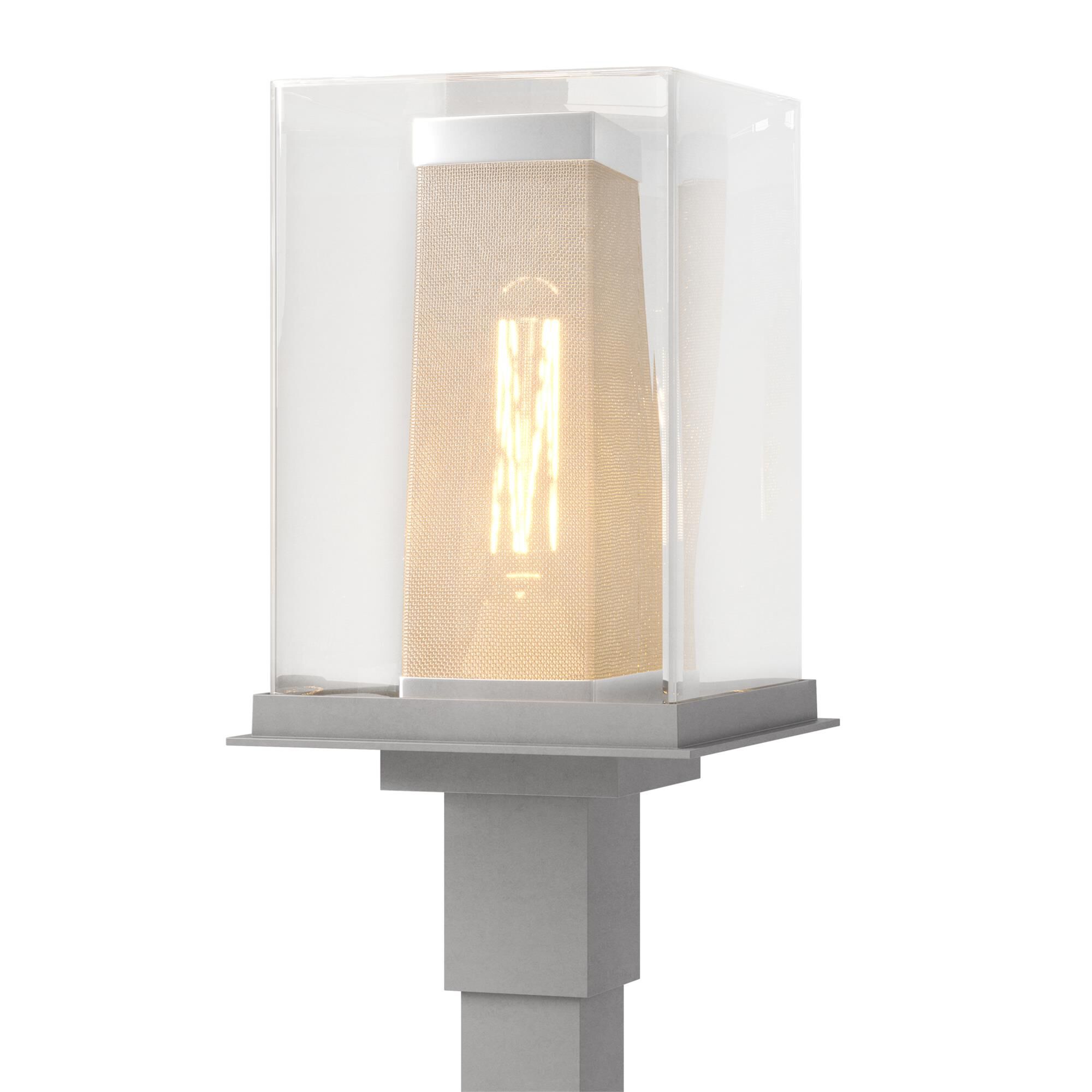 Shown in Coastal Burnished Steel finish and Clear glass and Outdoor Silver accent