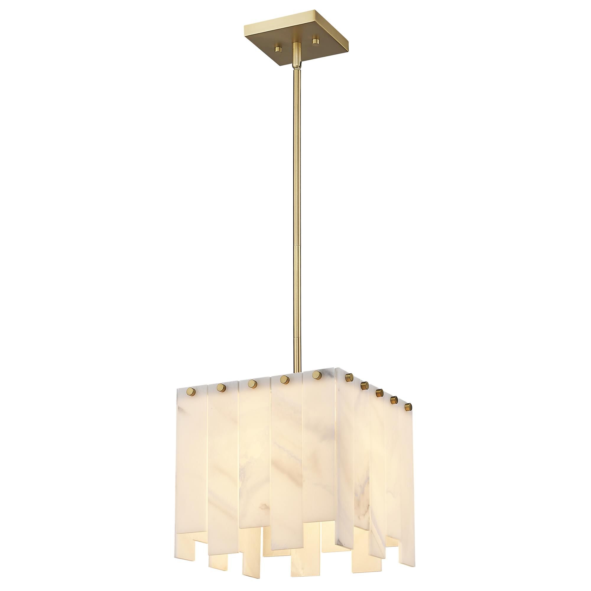 Shown in Rubbed Brass finish and Alabaster Resin shade