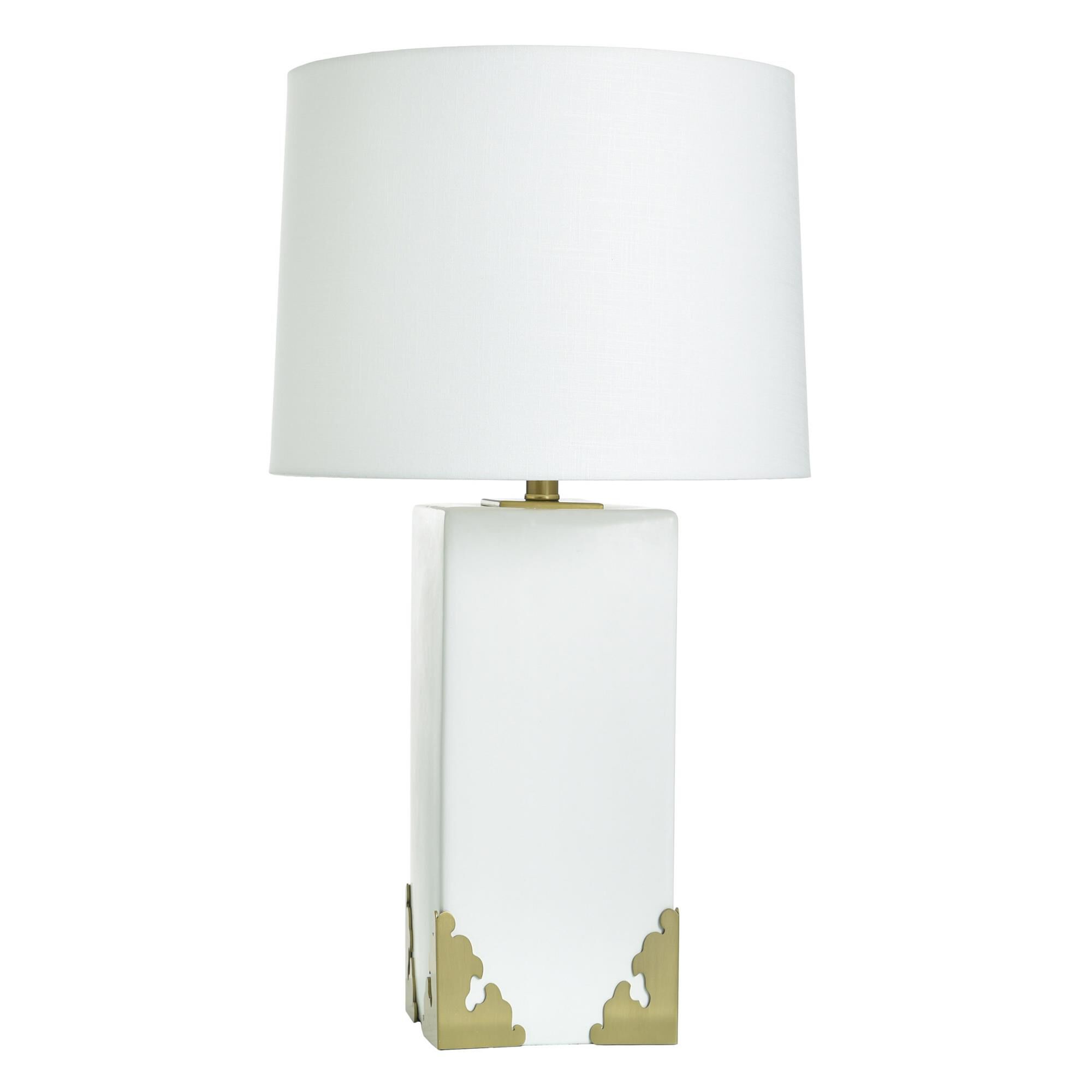 Shown in Polished Brass and White finish and Off-White shade