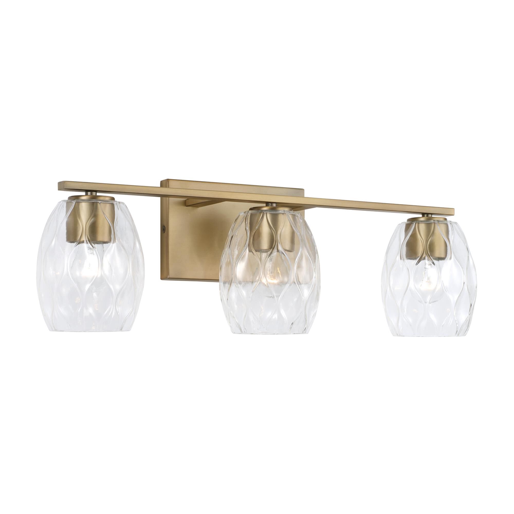 Shown in Aged Brass finish and Wavy Embossed glass