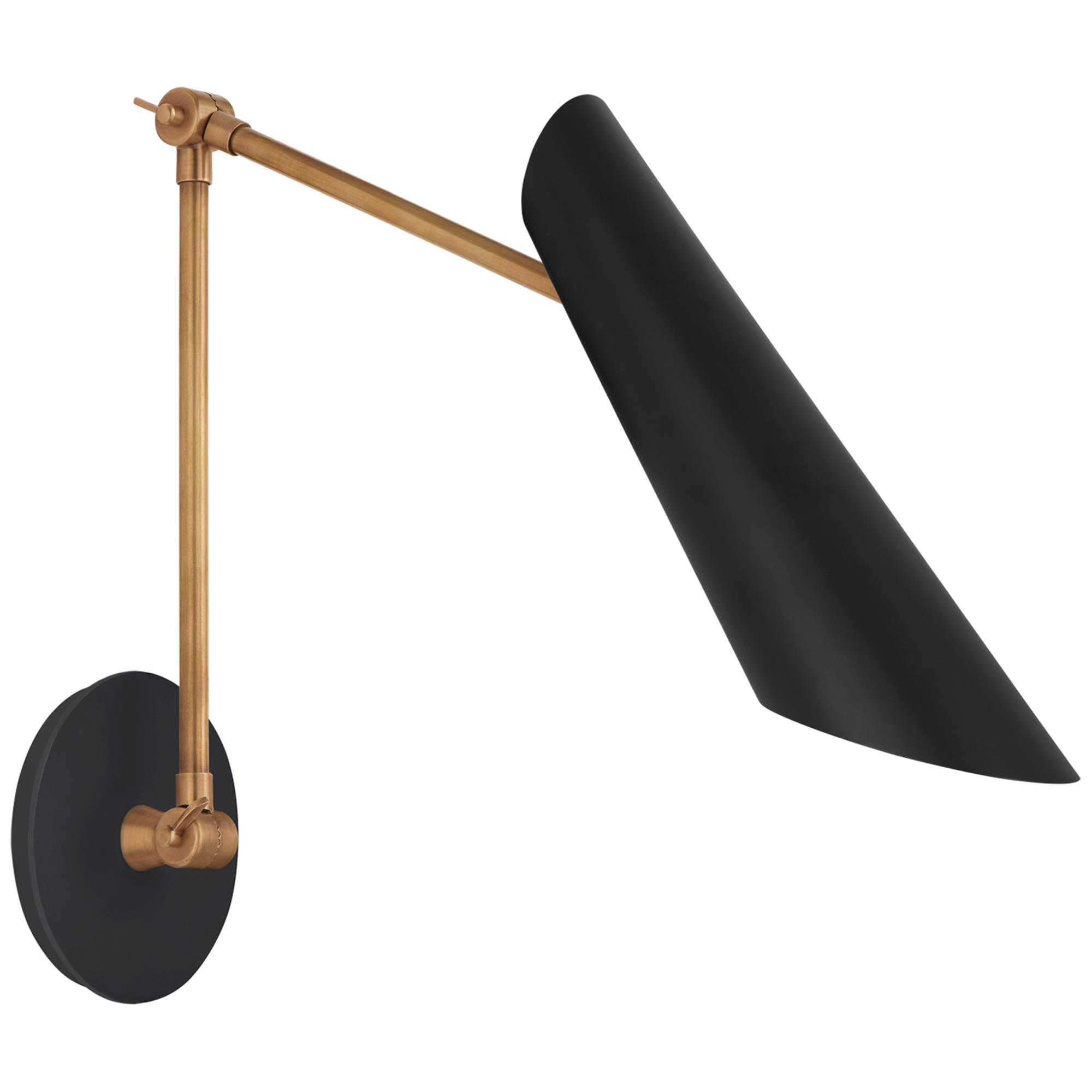 Shown in Hand-Rubbed Antique Brass finish and Black shade