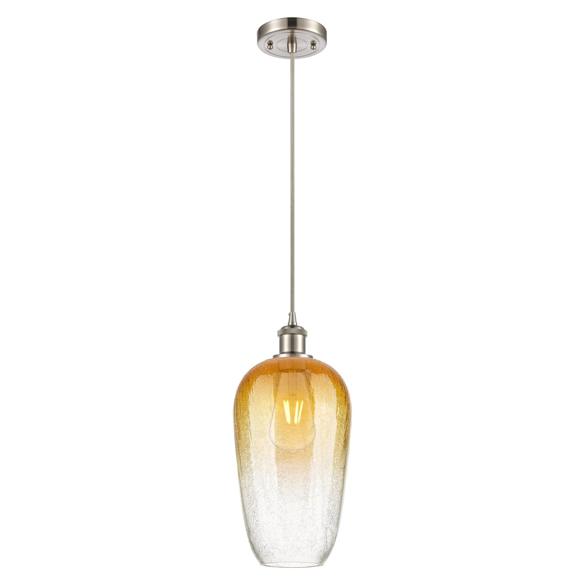 Shown in Brushed Satin Nickel finish and Amber glass