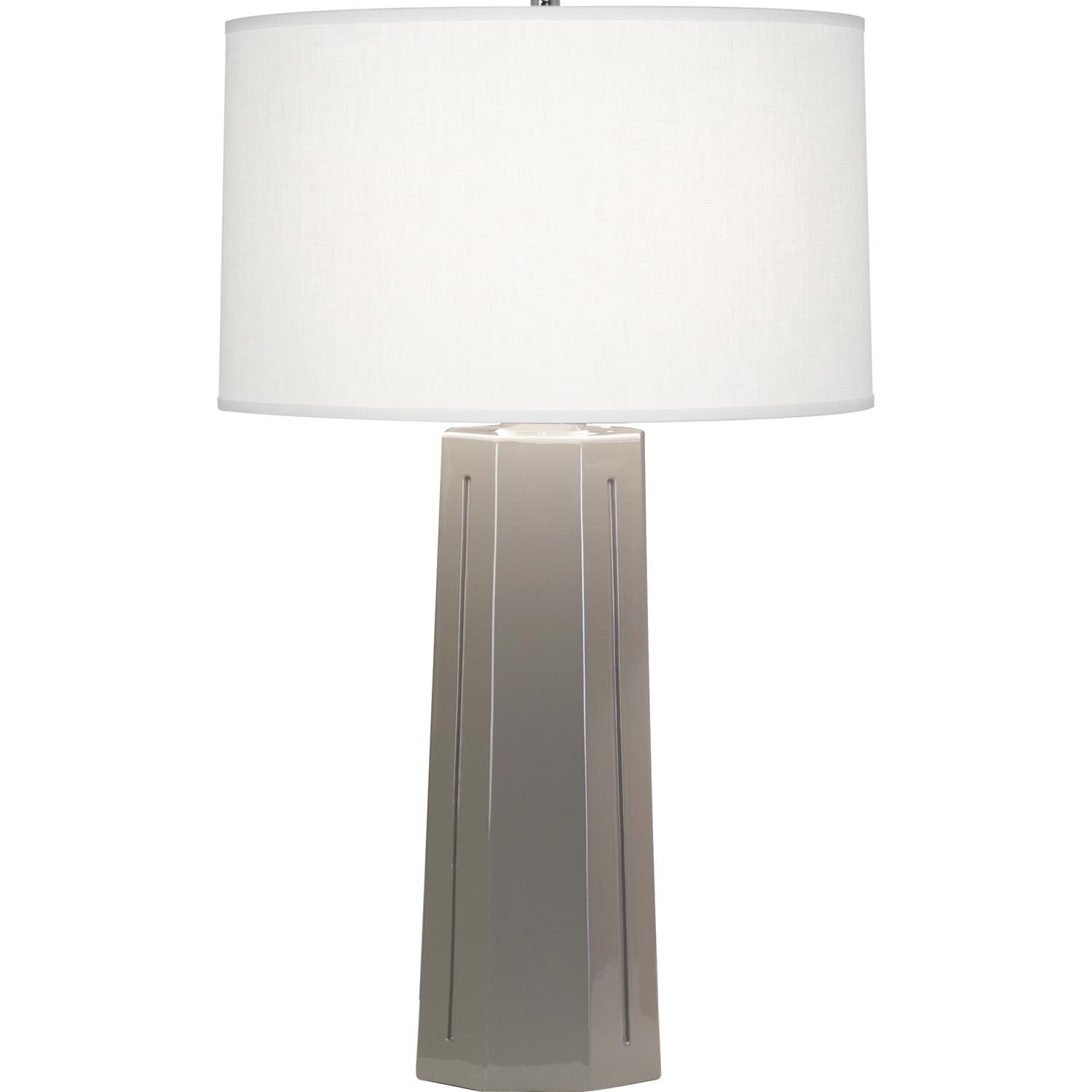 Shown in Smoky Taupe Glazed Ceramic finish and Oyster Linen shade