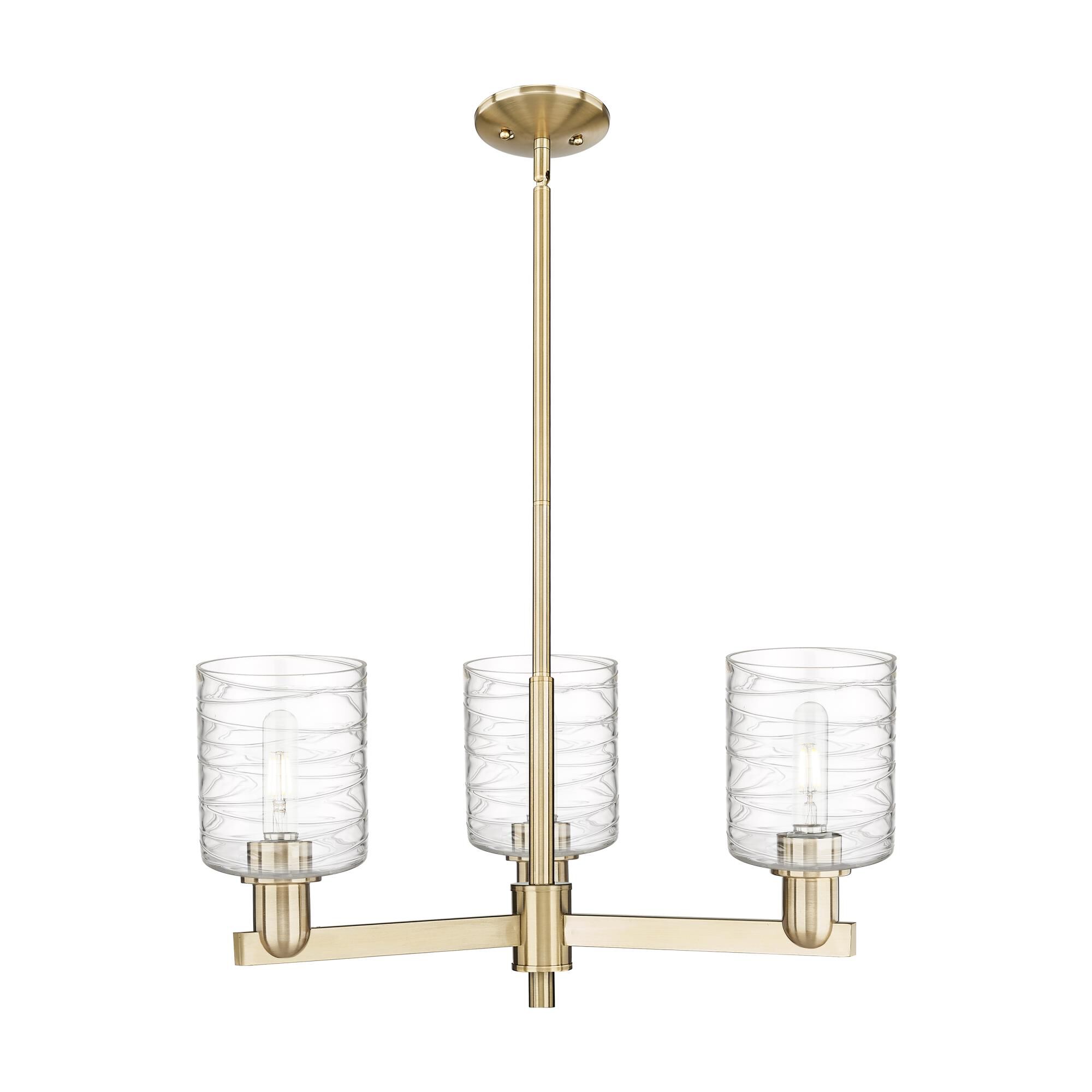 Shown in Champagne Bronze finish and Deco Swirl glass