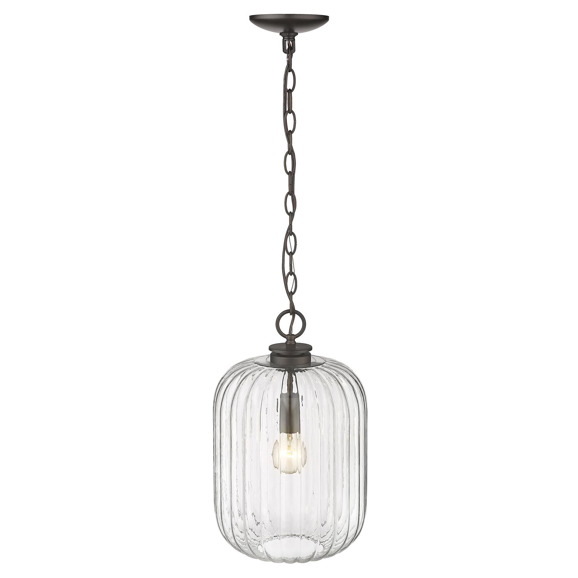 Shown in Oil Rubbed Bronze finish and Clear Reeded Glass shade