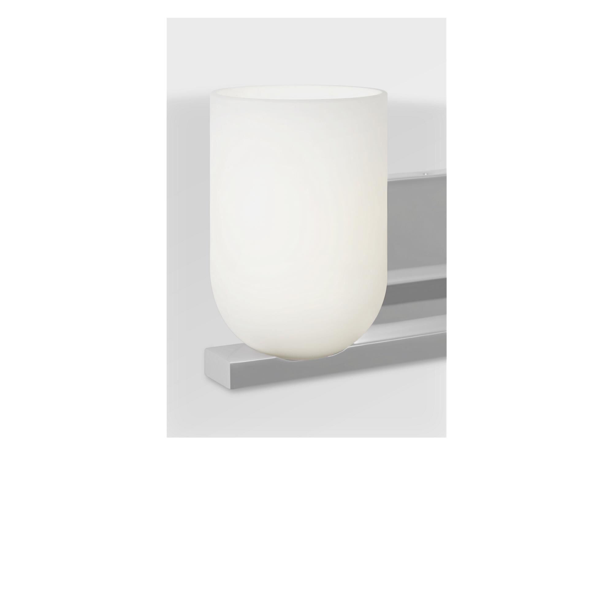 Shown in Chrome finish and Etched White glass