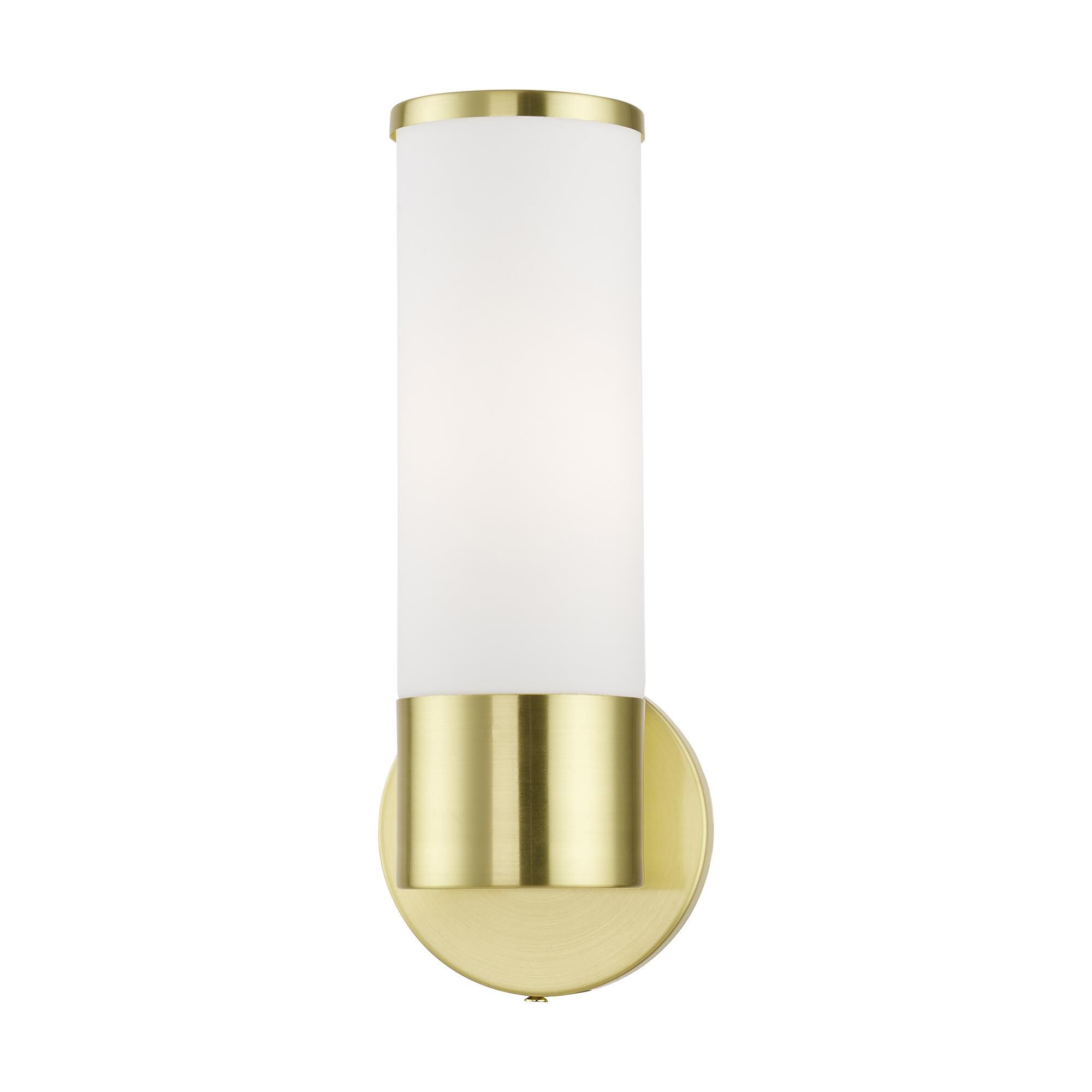 Shown in Satin Brass finish and Hand Blown Satin Opal White Twist Lock glass