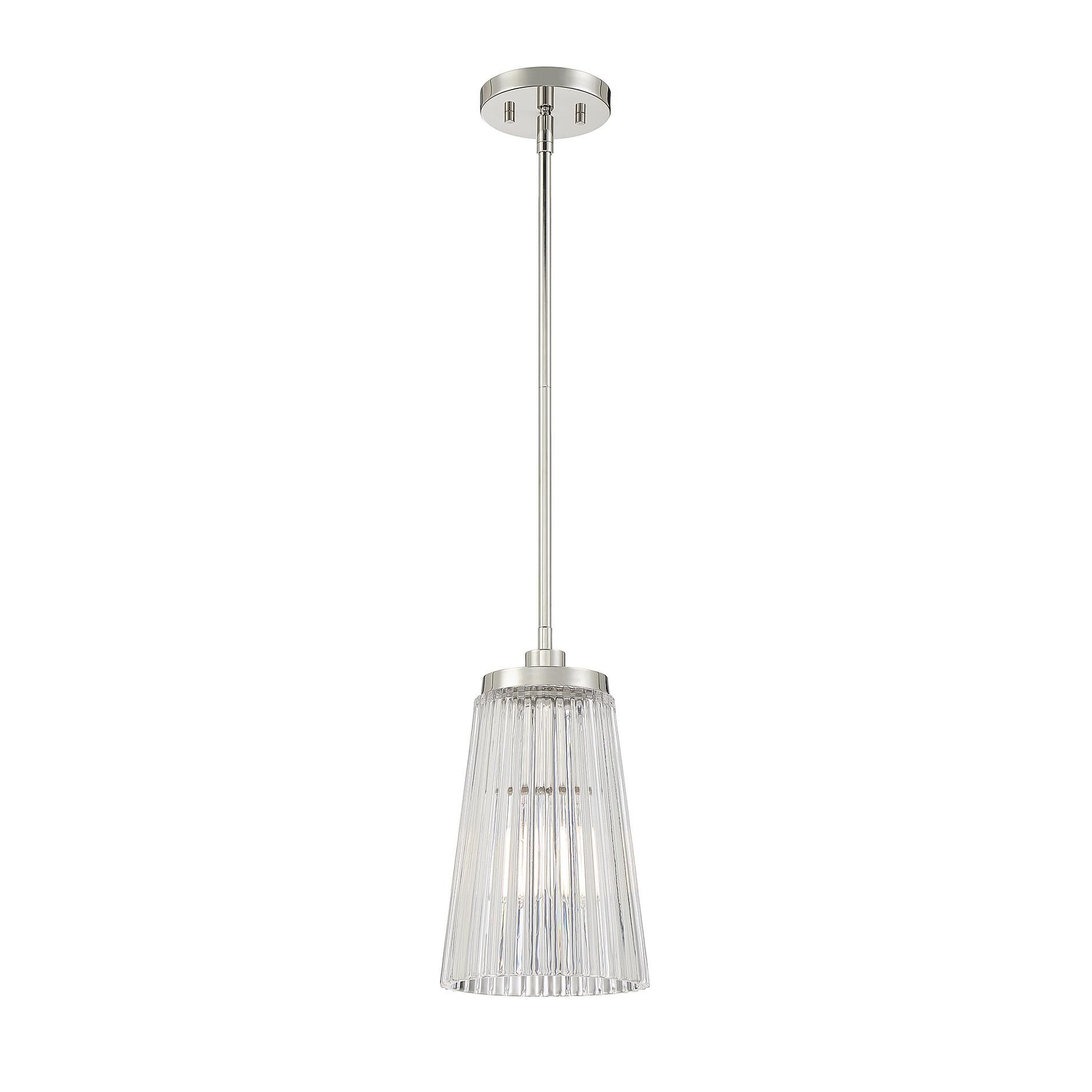 Shown in Polished Nickel finish and Clear Ribbed glass and Glass shade