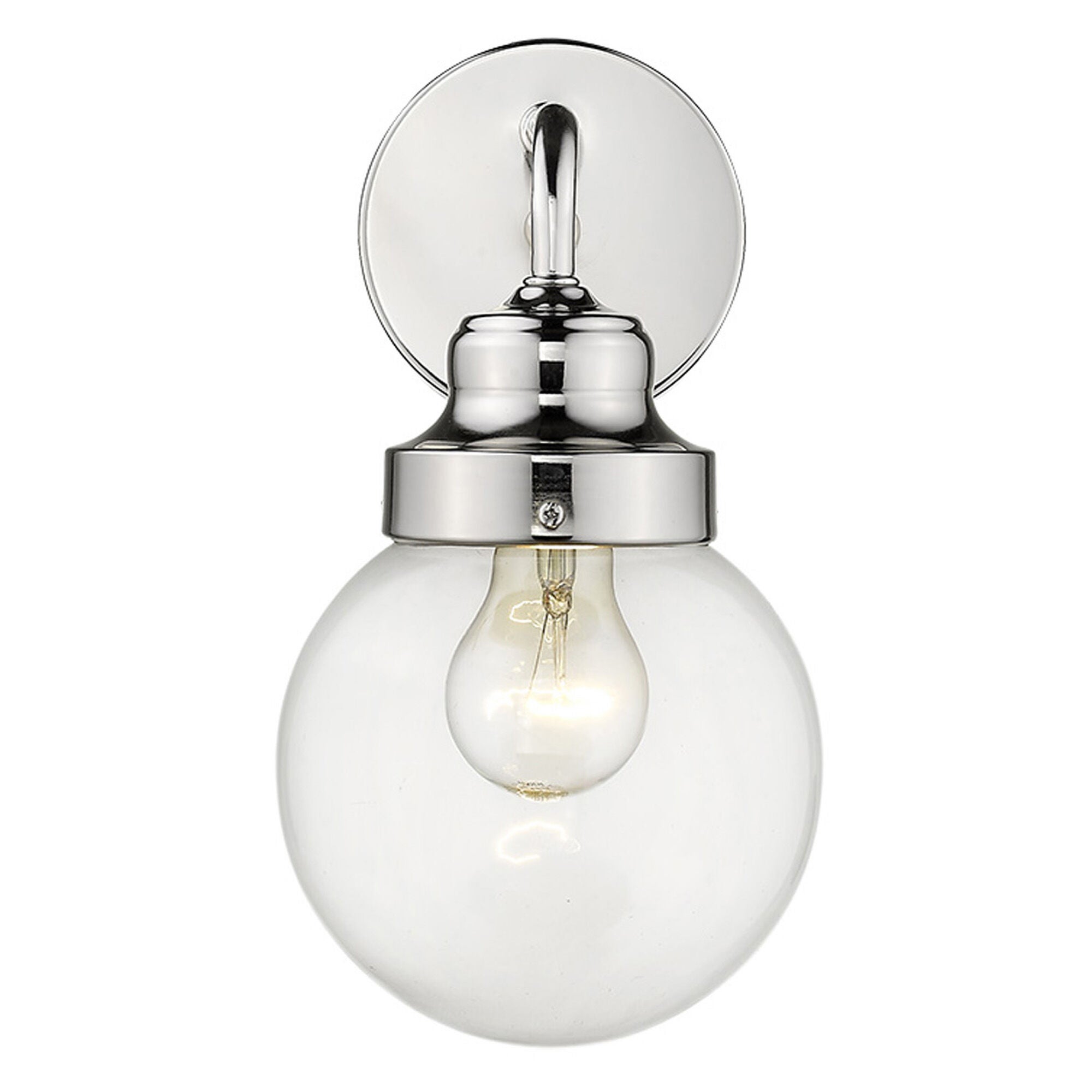 Shown in Polished Nickel finish and Clear glass and Clear, Glass Globe shade