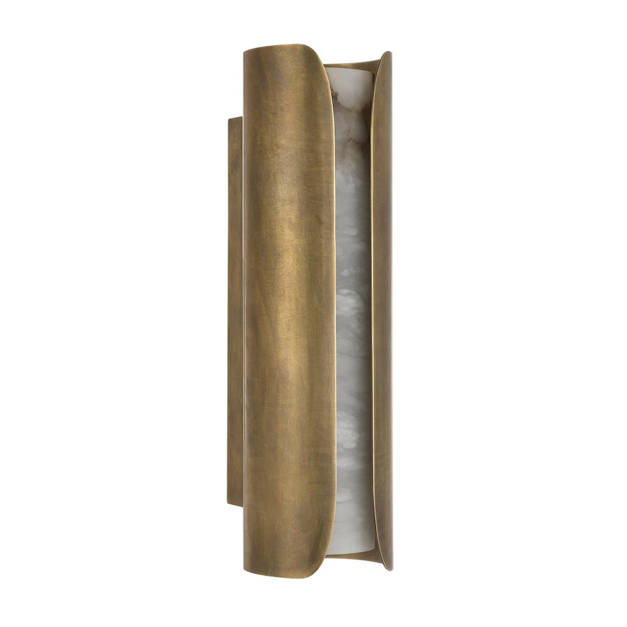 Shown in Mottled Brass finish and Alabaster shade