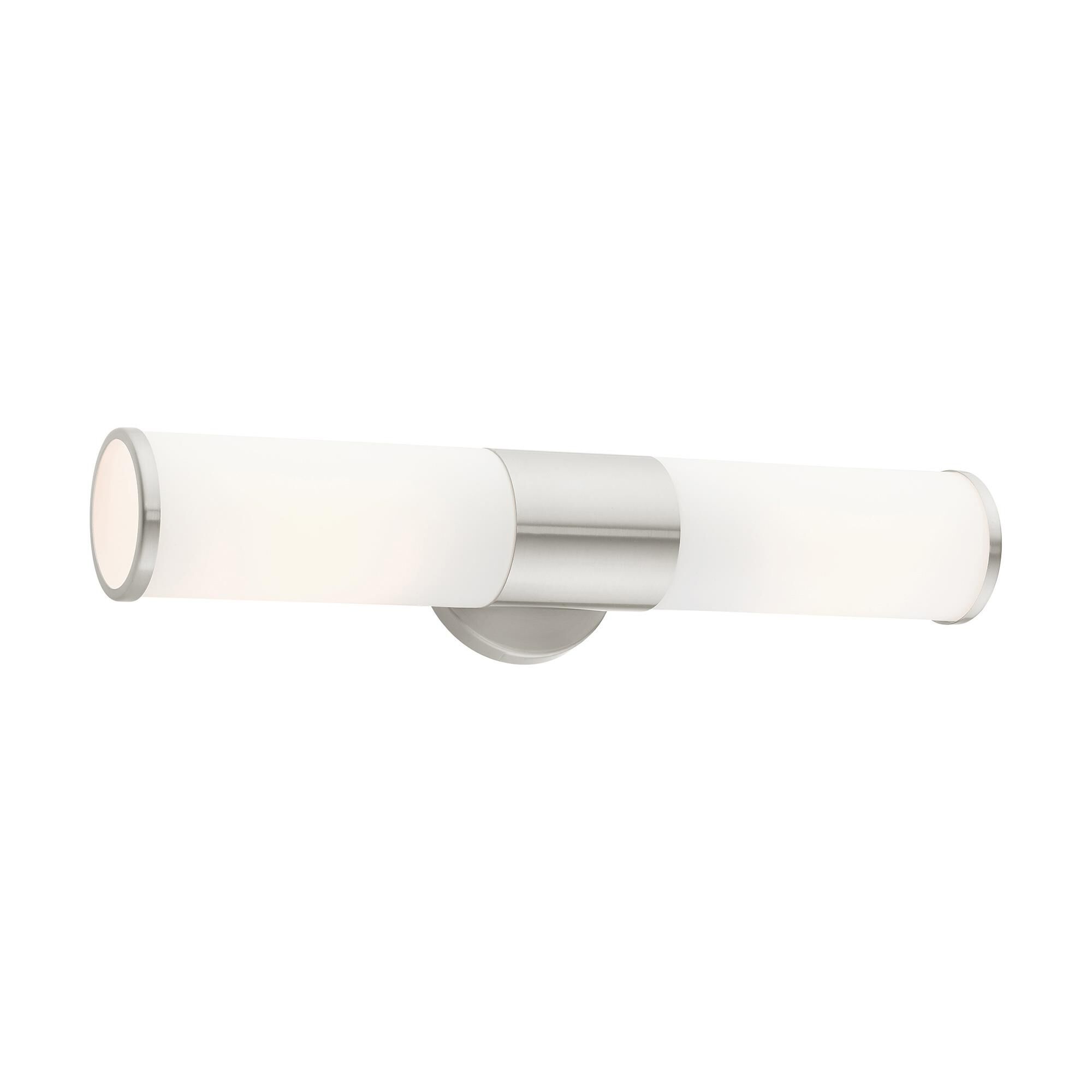 Shown in Brushed Nickel finish and Satin Opal White glass