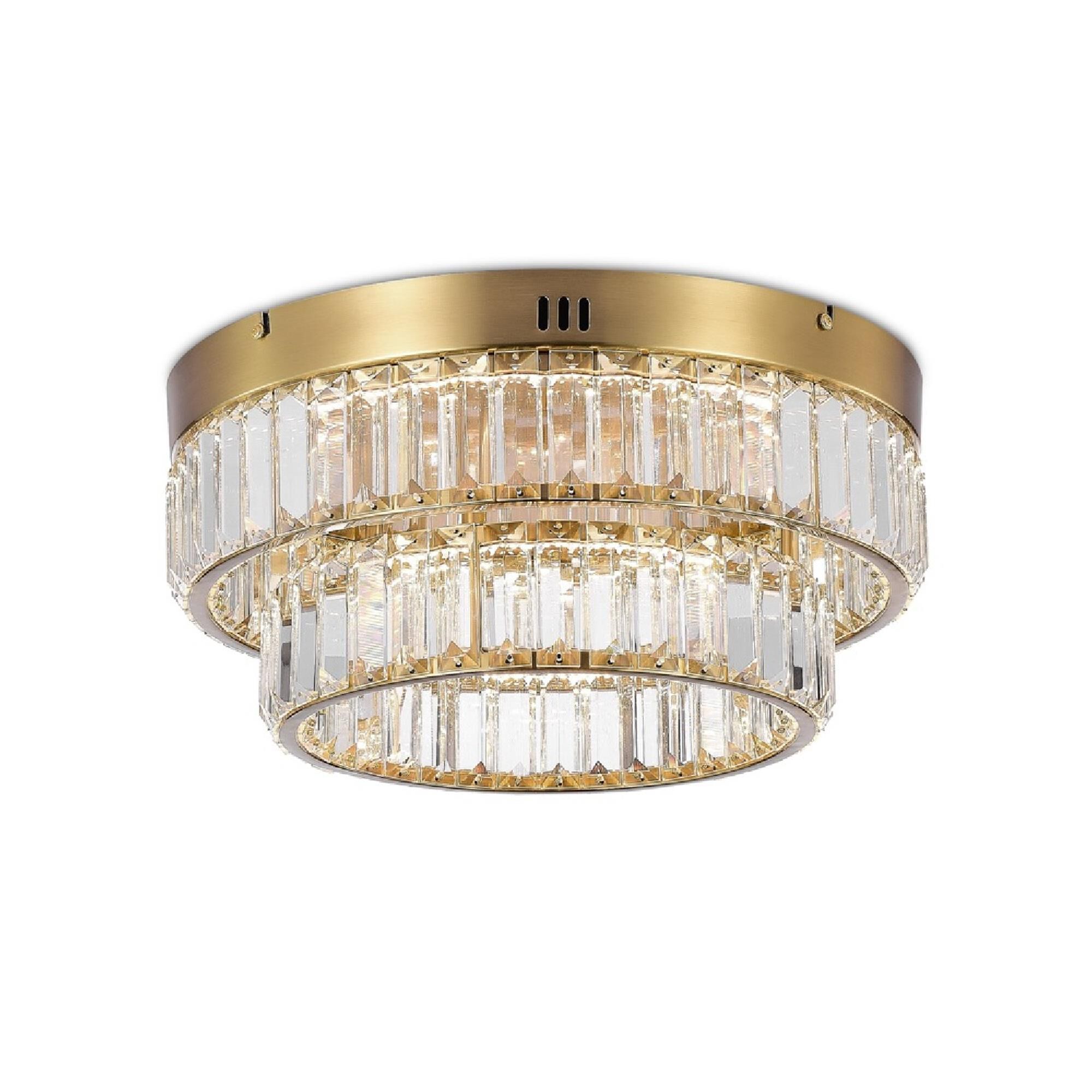 Shown in Brushed Brass finish and Clear Crystal glass