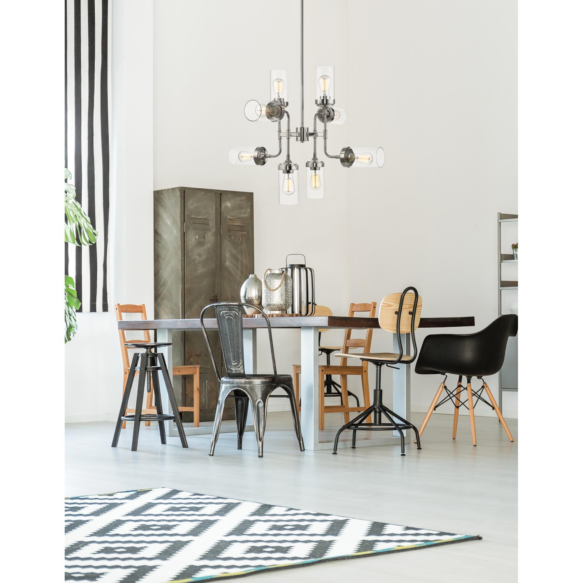 Shown in Polished Nickel finish and Glass shade