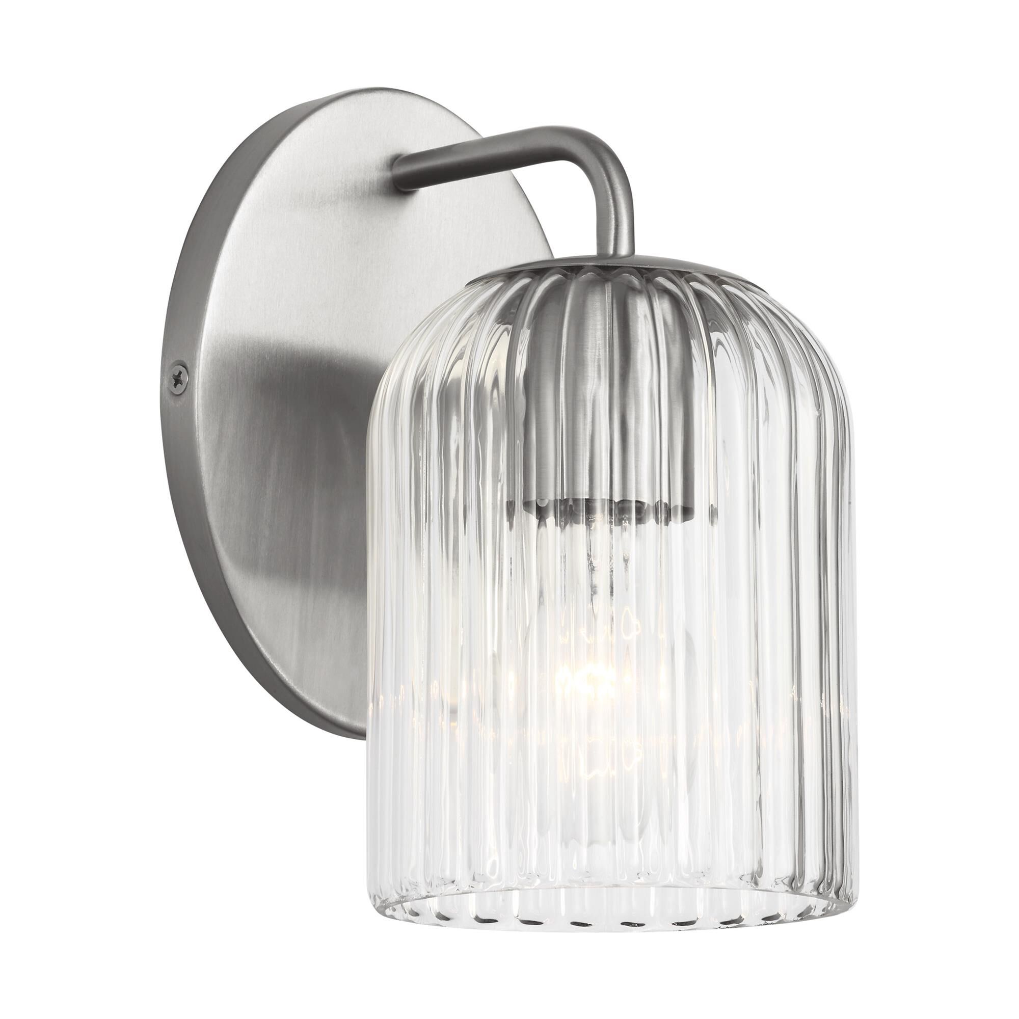 Shown in Brushed Nickel finish and Clear Ribbed glass
