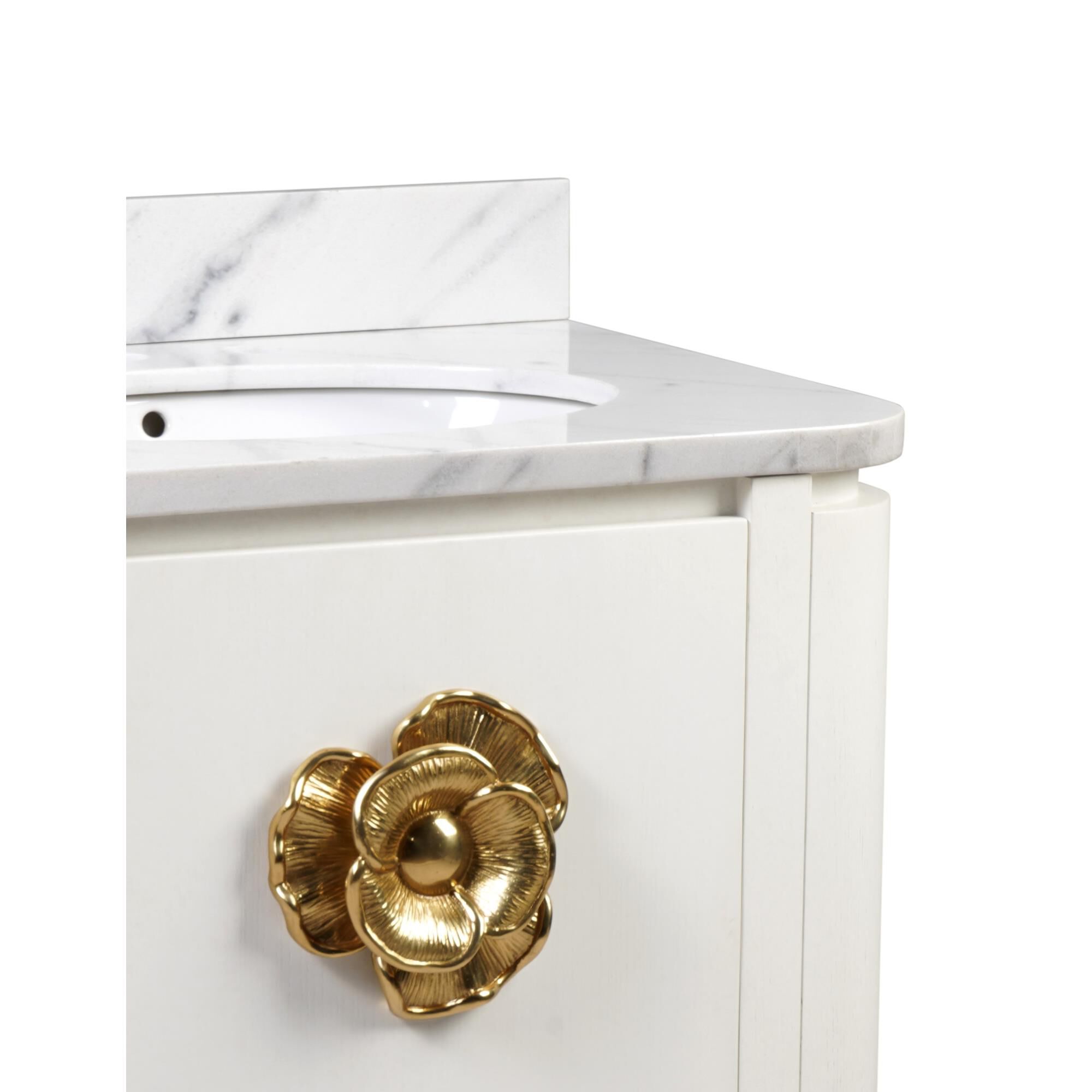 Shown in Cerused White, Natural, White, Polished Brass finish