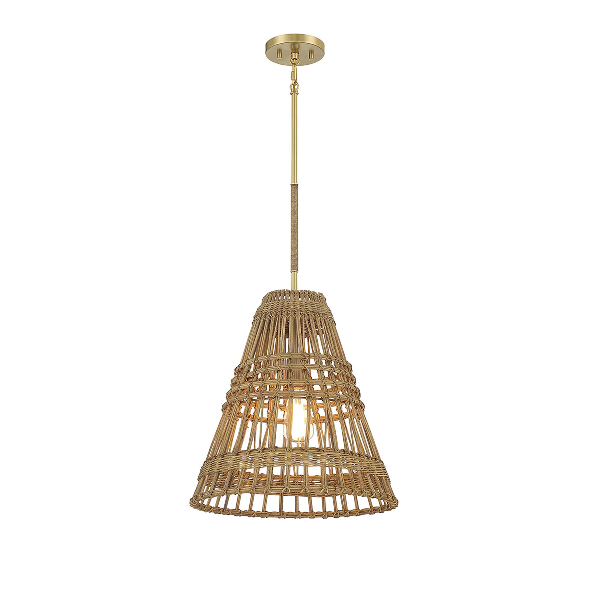 Shown in Natural Brass with Rope Accent finish and Natural Rattan shade