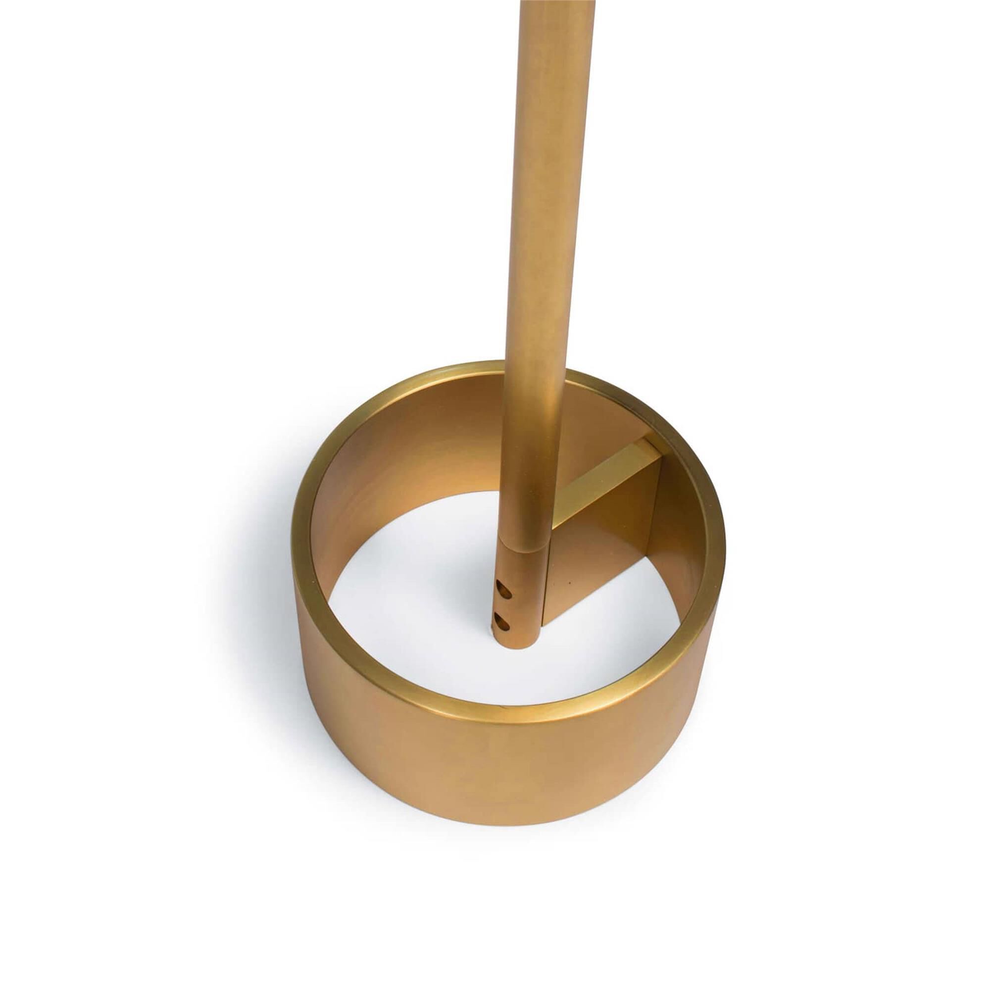Shown in Natural Brass finish and Linen shade