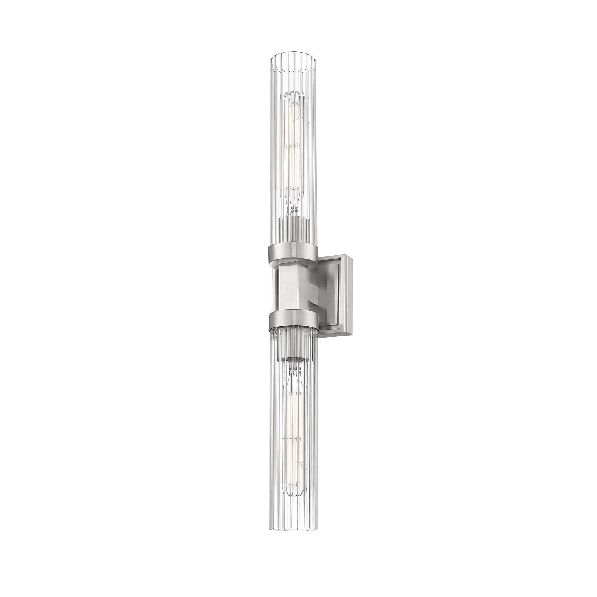 Shown in Brushed Nickel finish and Clear Ribbed glass and Clear Ribbed shade