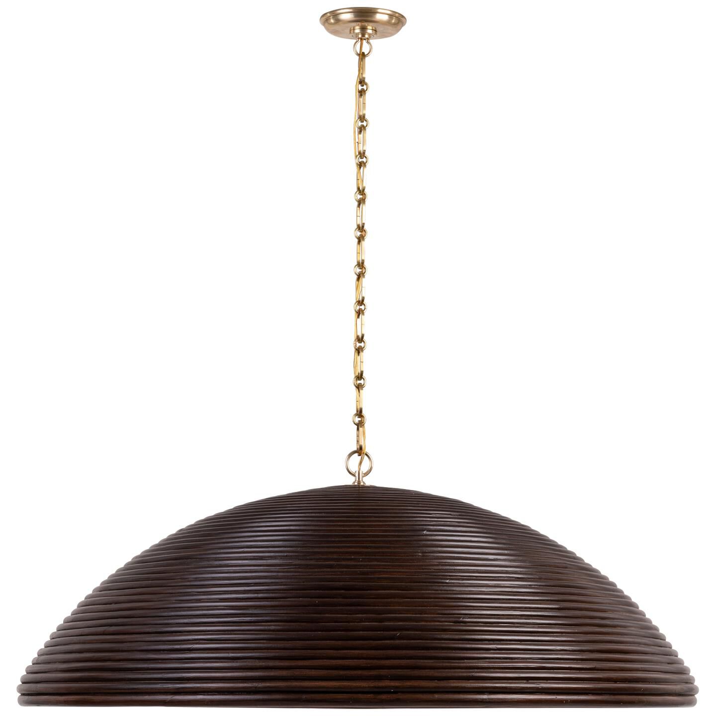Shown in Hand-Rubbed Antique Brass finish and Espresso Rattan shade