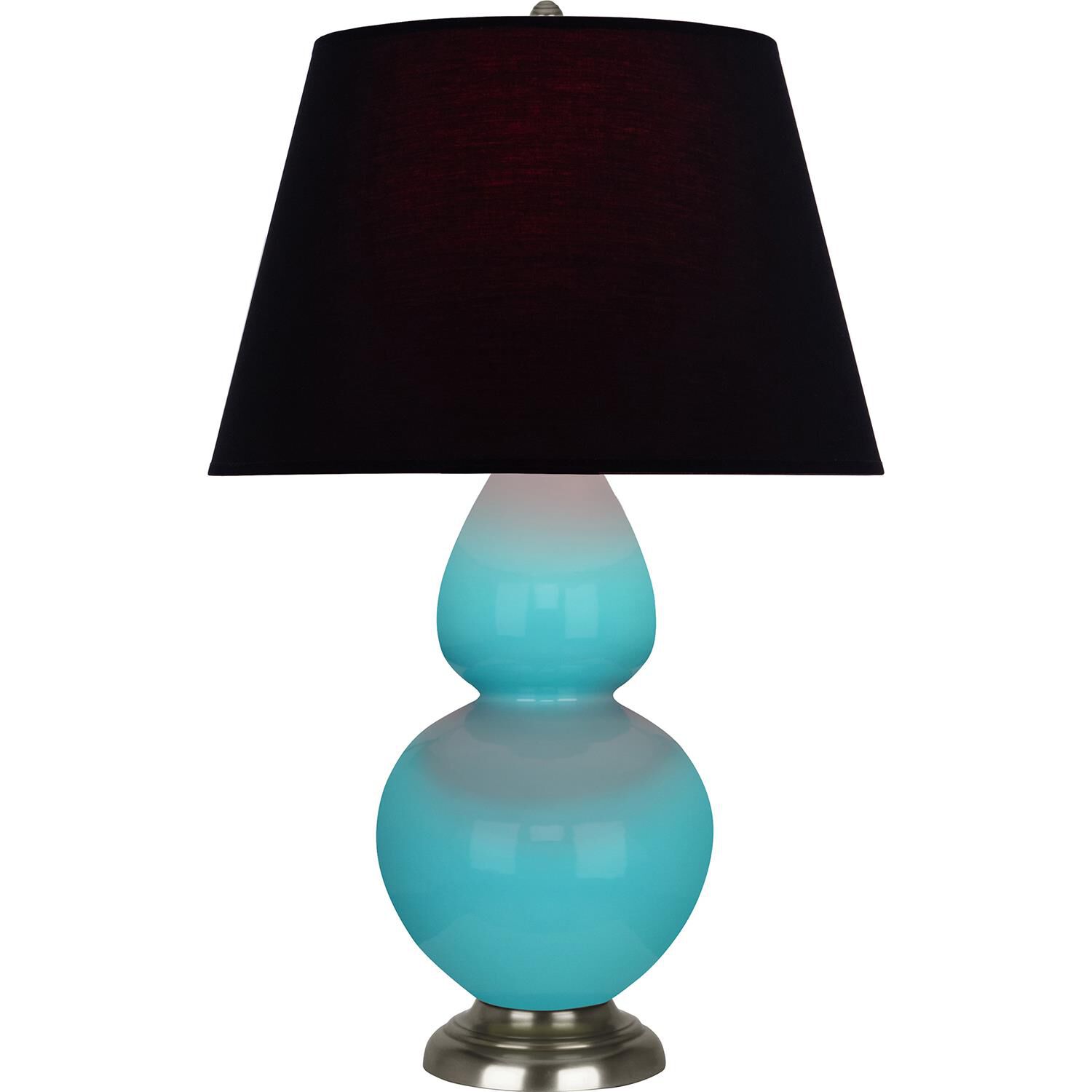 Shown in Egg Blue finish and Ink Black with Rose Red Lining shade and Antique Silver accent