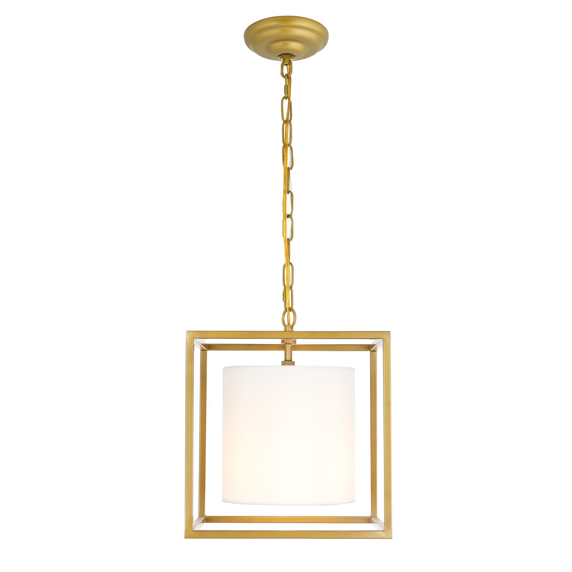 Shown in Brass finish and White Fabric shade