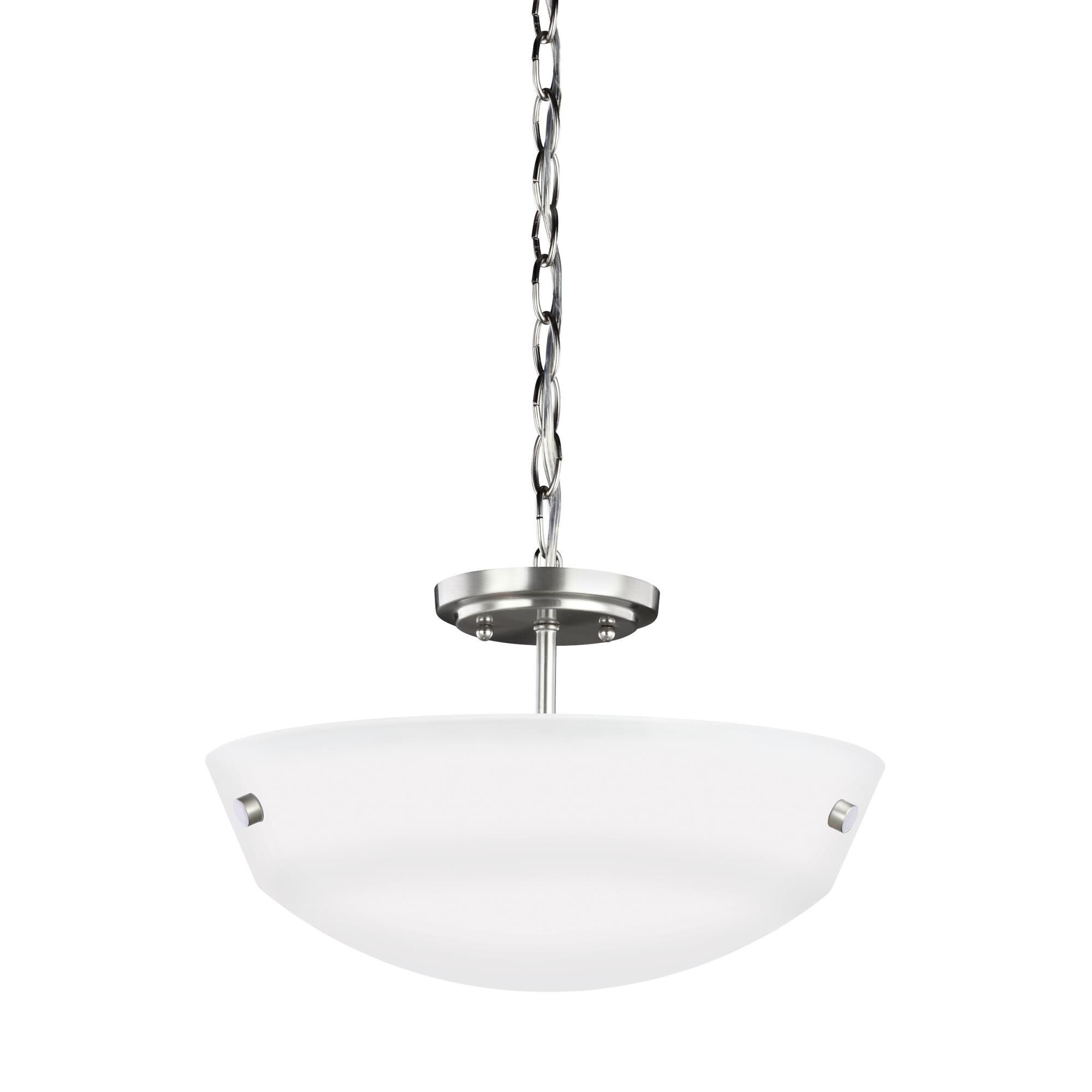 Shown in Brushed Nickel finish and Satin Etched  Shade glass and Satin Etched Glass shade