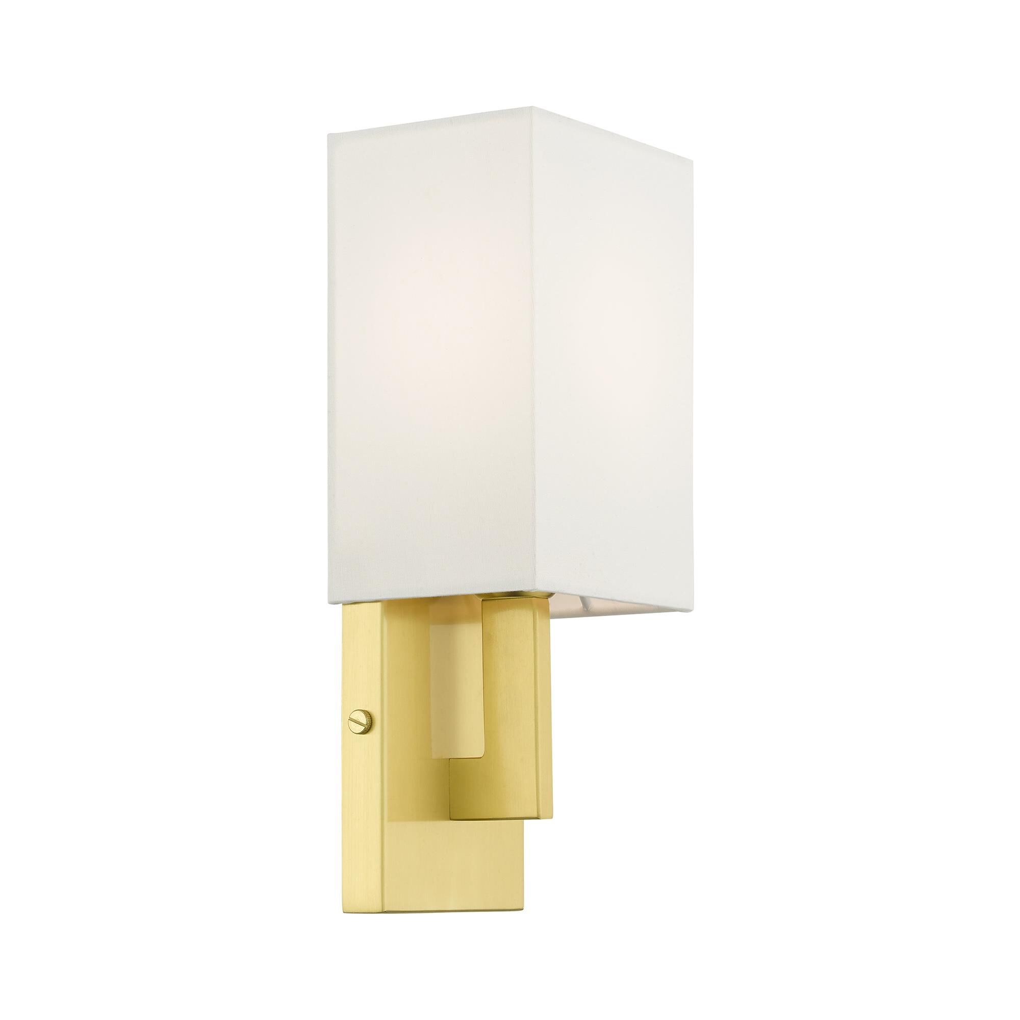 Shown in Satin Brass finish and Hand Crafted Hardback  Completely Finished With Off-White Color Fabric Outside and Inside shade