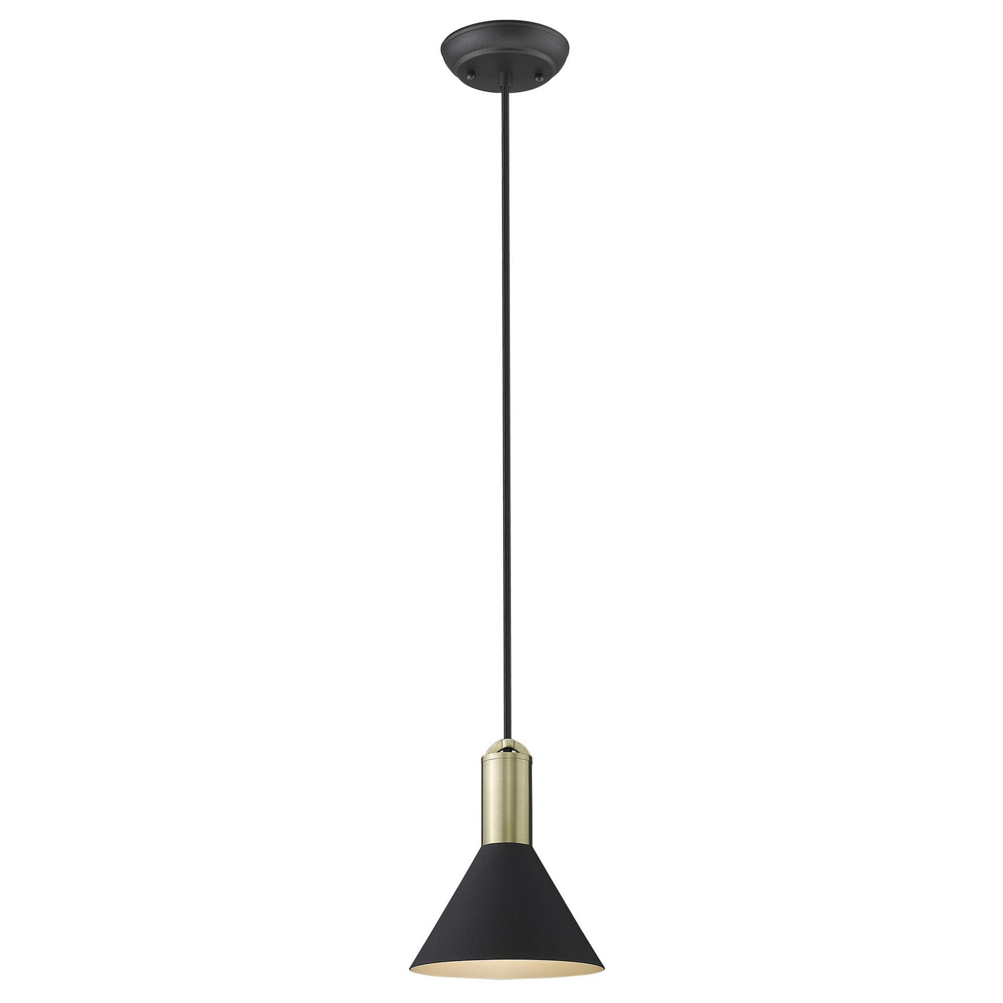 Shown in Matte Black finish and Matte Black glass and Black Metal Cone Shaped shade