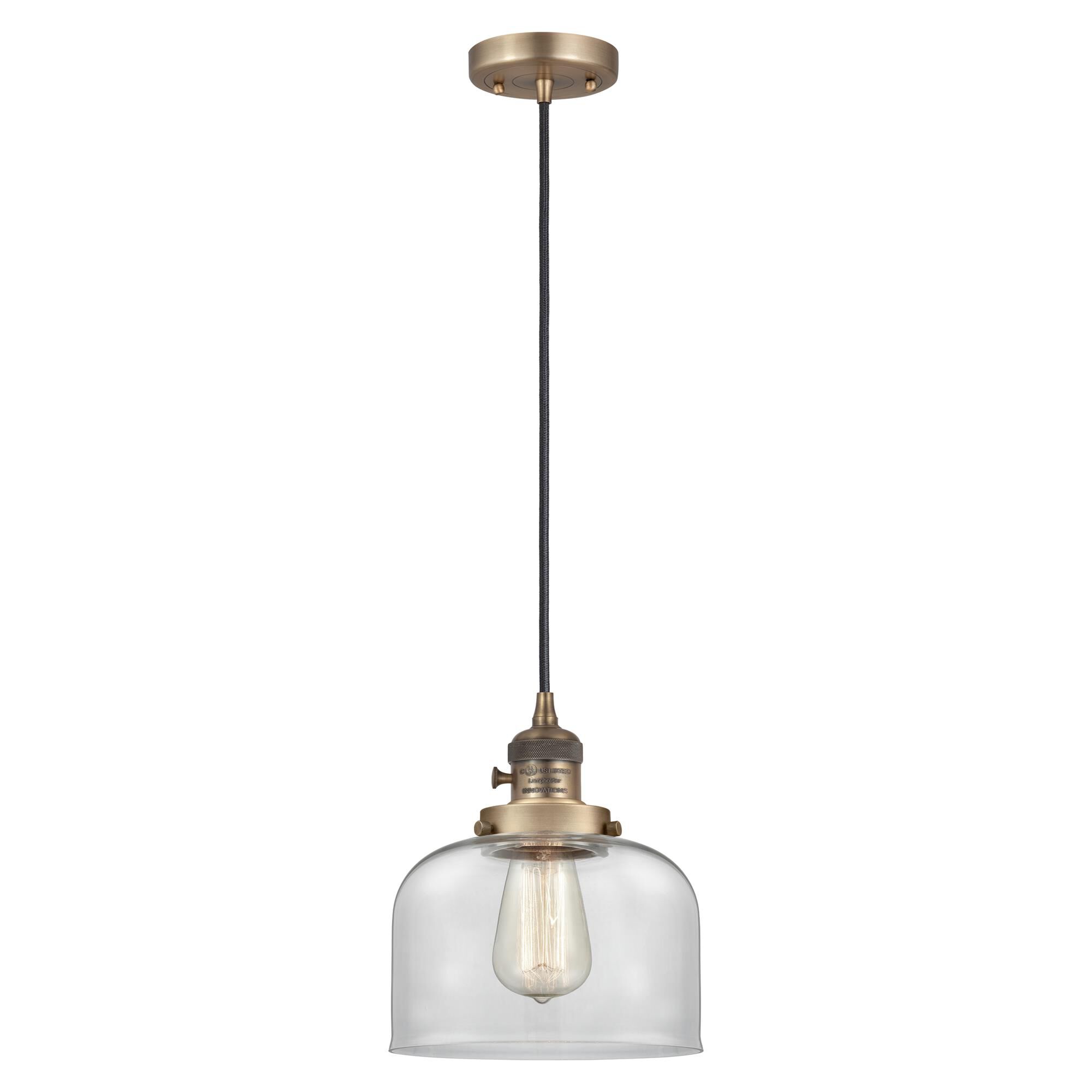 Shown in Brushed Brass finish and Clear glass