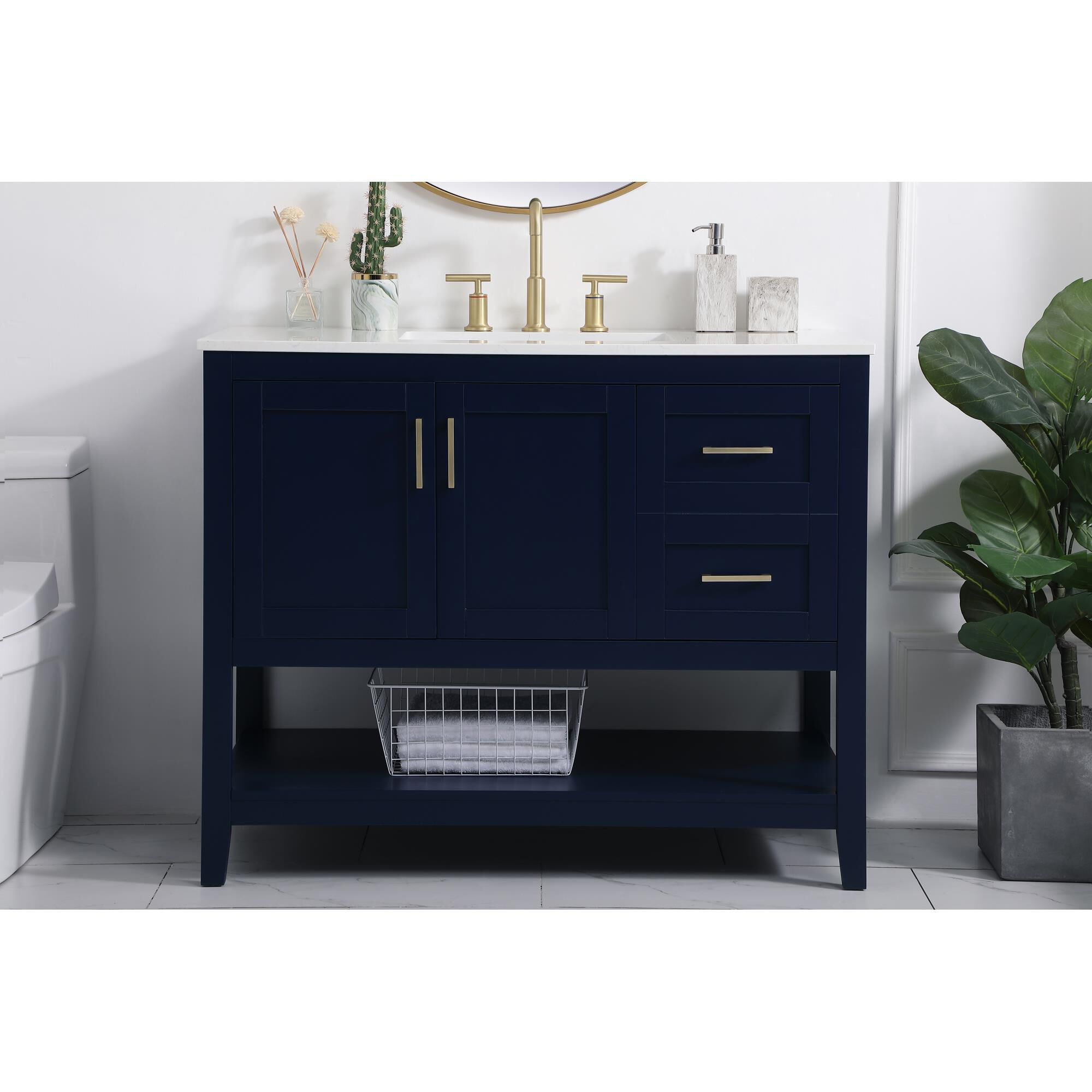 Shown in Blue And Gold With Calacatta Quartz finish