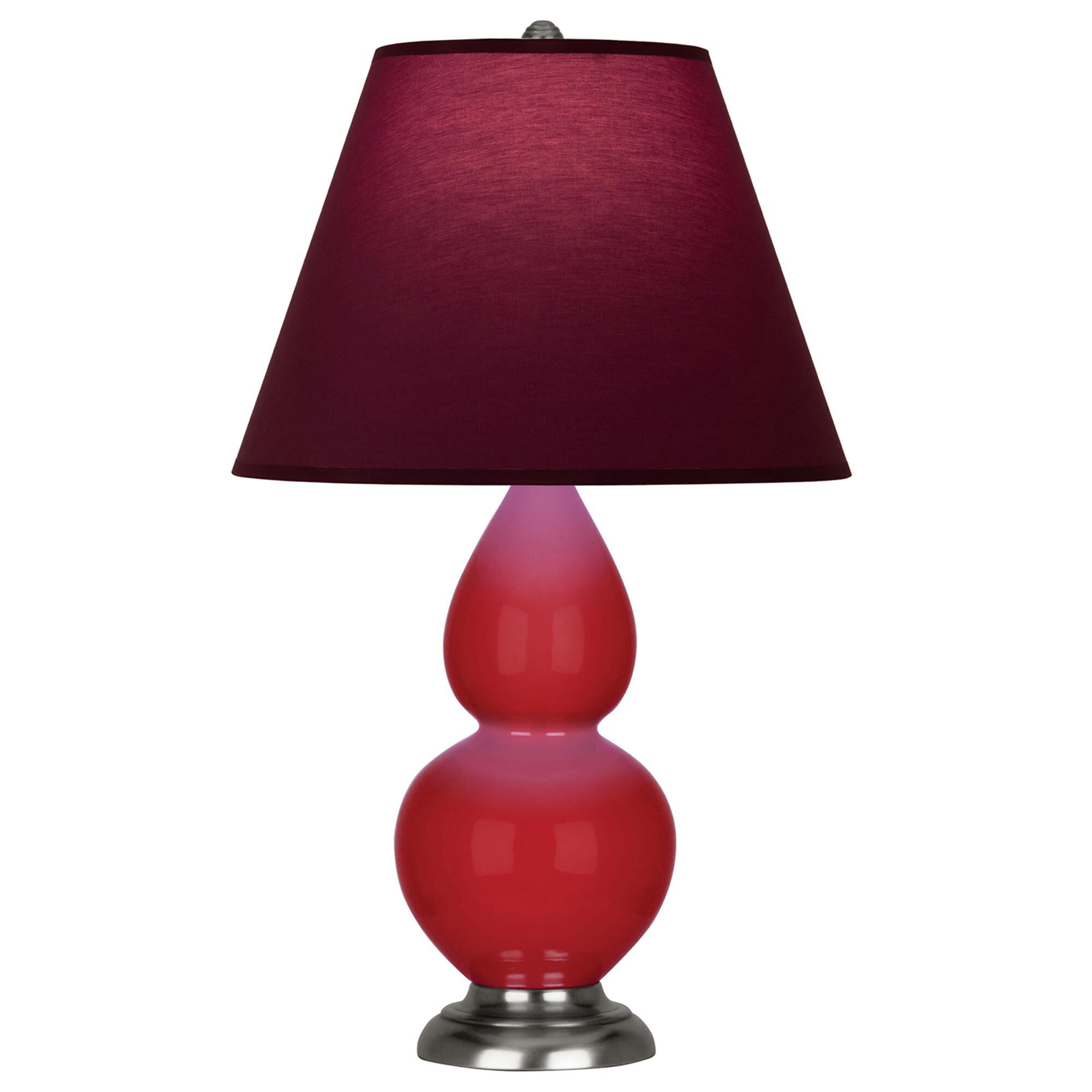Shown in Ruby Red finish and Plum and Lavender shade and Antique Silver accent