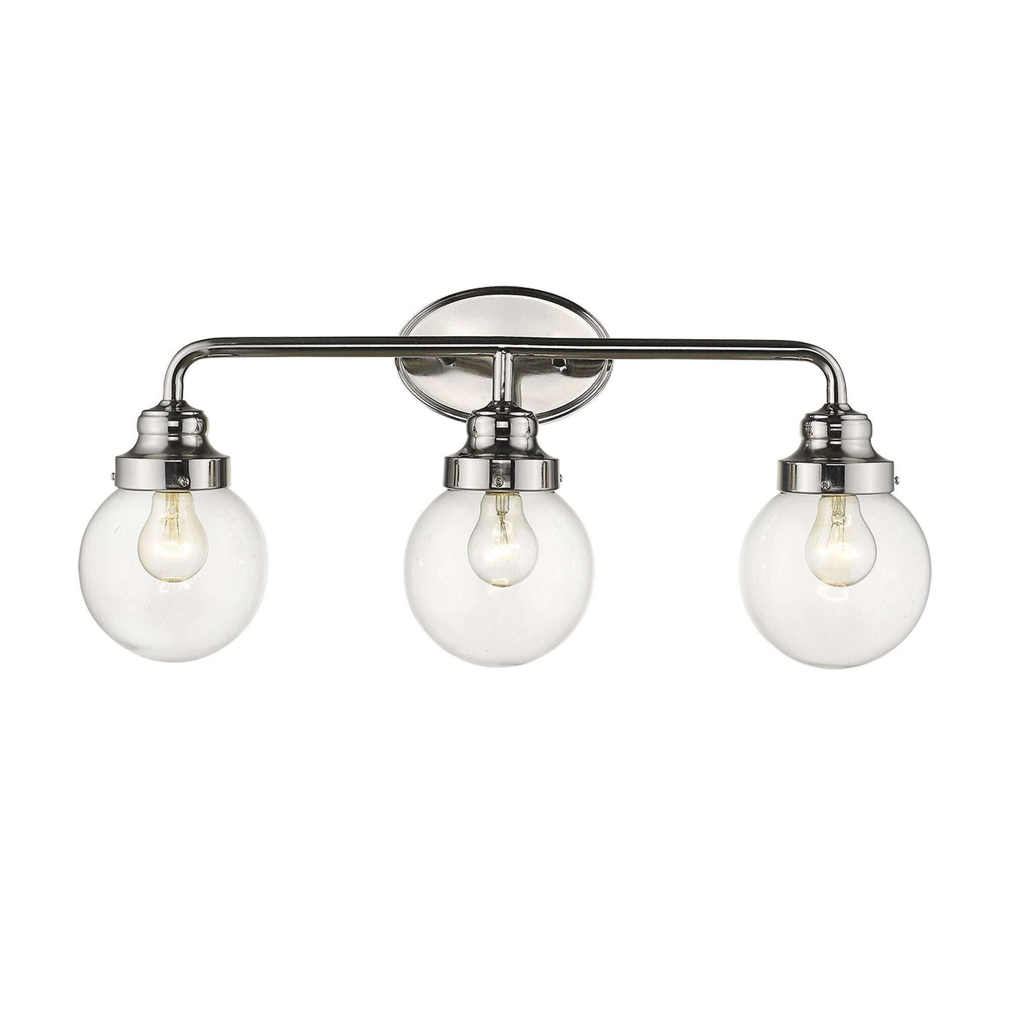 Shown in Polished Nickel finish and Clear glass and Clear, Glass Globes shade