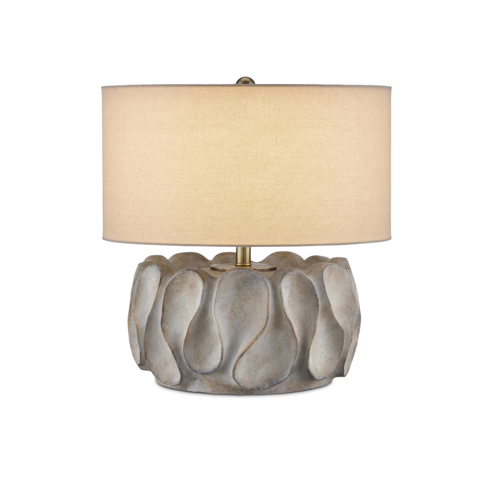 Shown in Gray/Dark Gray/Brown/Light Antique Brass finish and Beige Linen shade