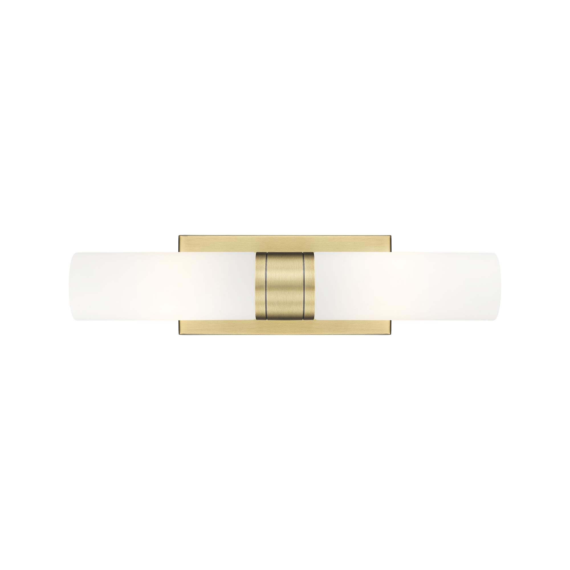 Shown in Brushed Brass finish and Matte White glass