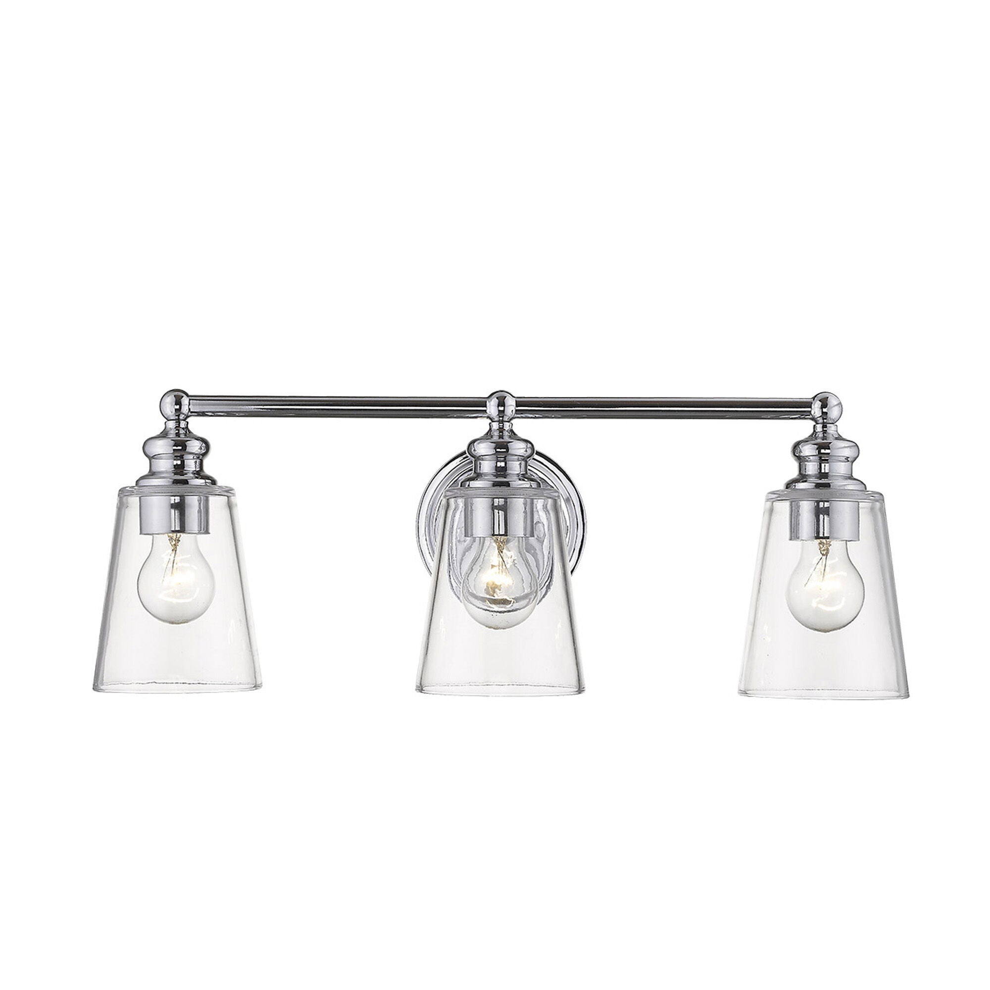 Shown in Chrome finish and Clear glass and Clear, Cone Shaped Glass shade