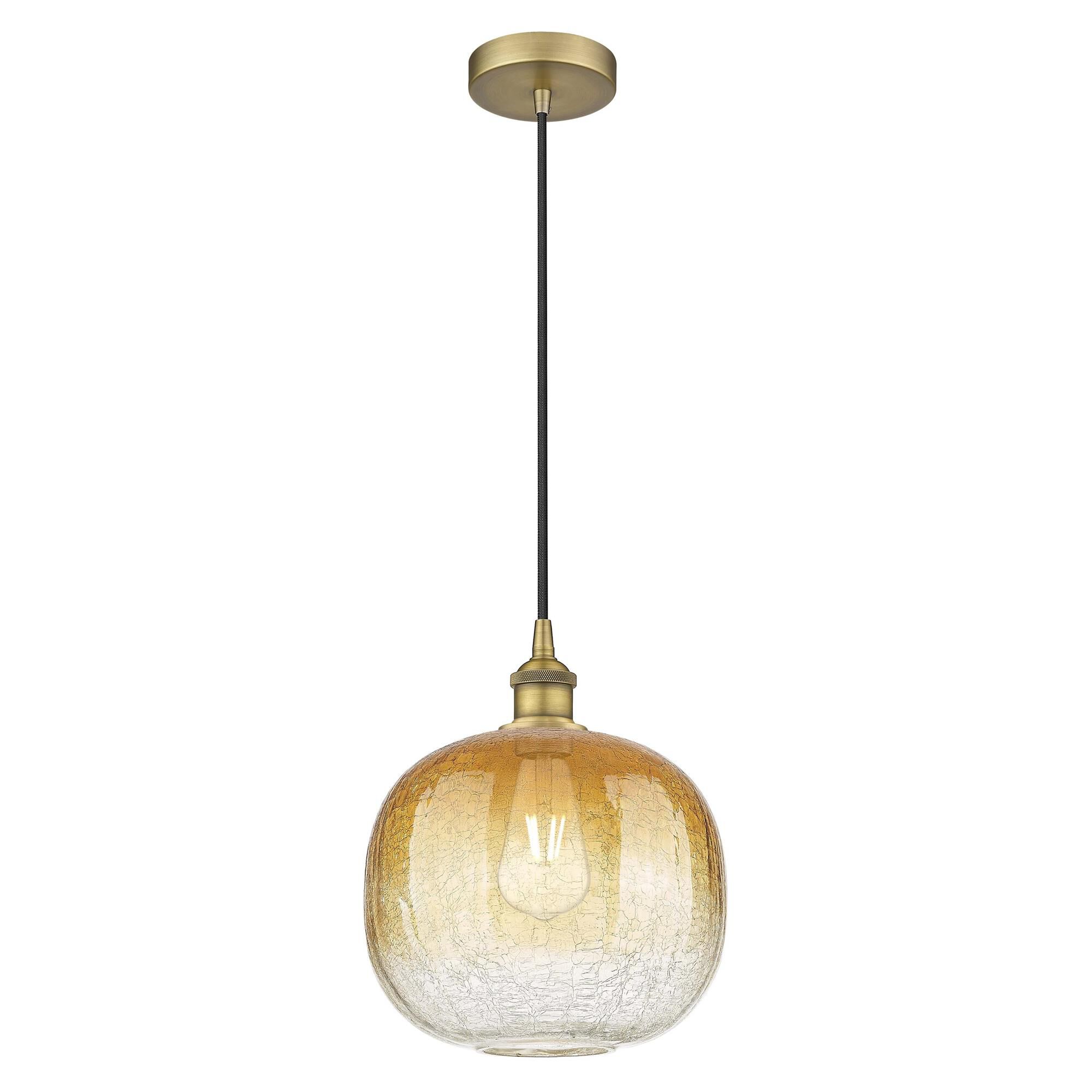 Shown in Brushed Brass finish and Amber glass